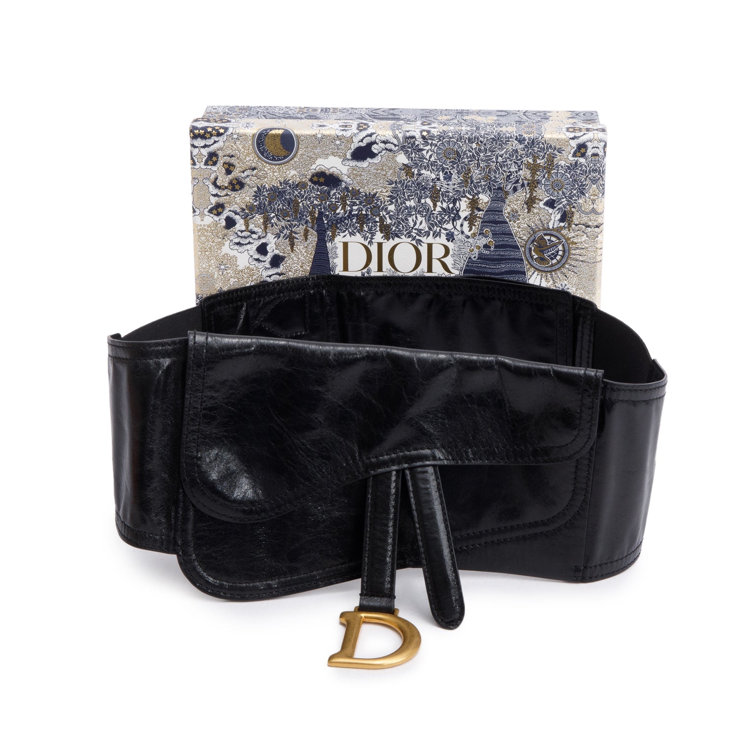 Christian Dior Black Calf Leather Saddle Waist Belt w/ Box