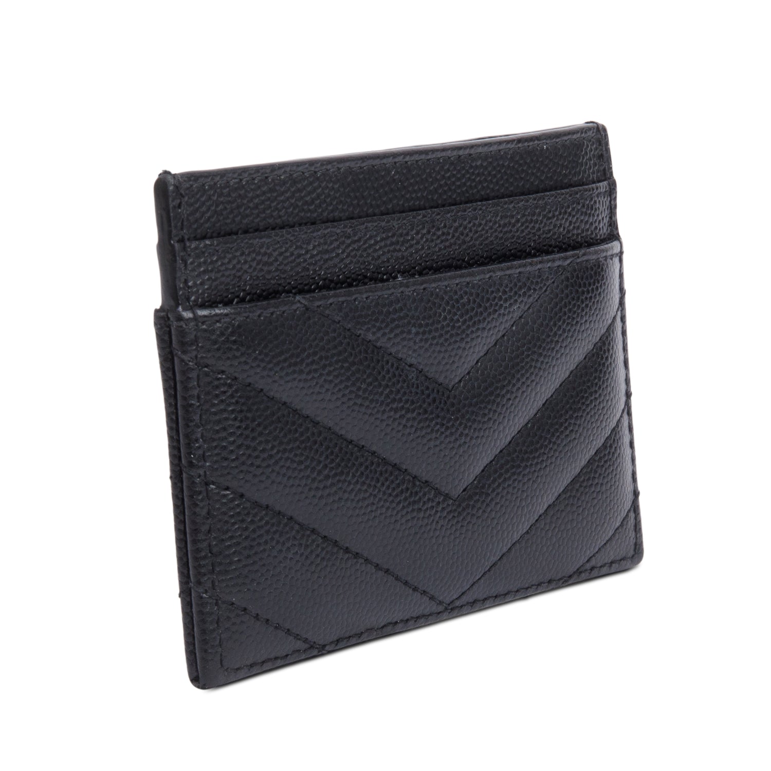 Saint Laurent Black Grain de Poudre Matelasse Chevron Leather Cassandre Card Case