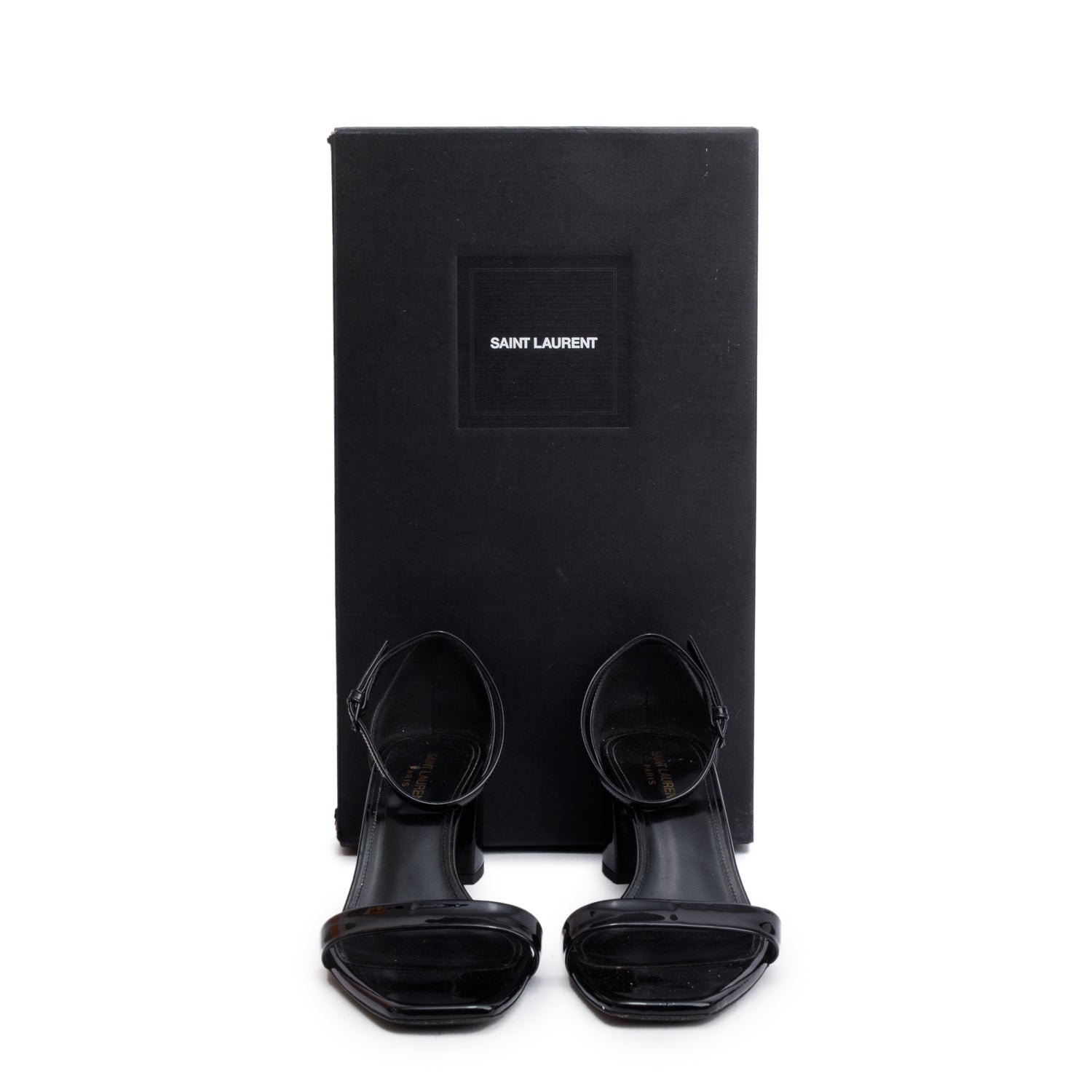 Saint Laurent Black Patent Leather Loulou Ankle Sandals, Size 40 w/ Box