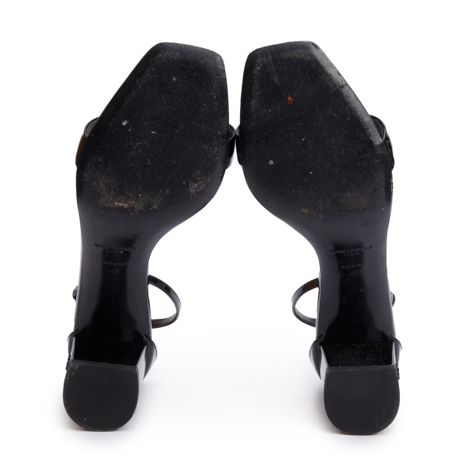 Saint Laurent Black Patent Leather Loulou Ankle Sandals, Size 40 w/ Box