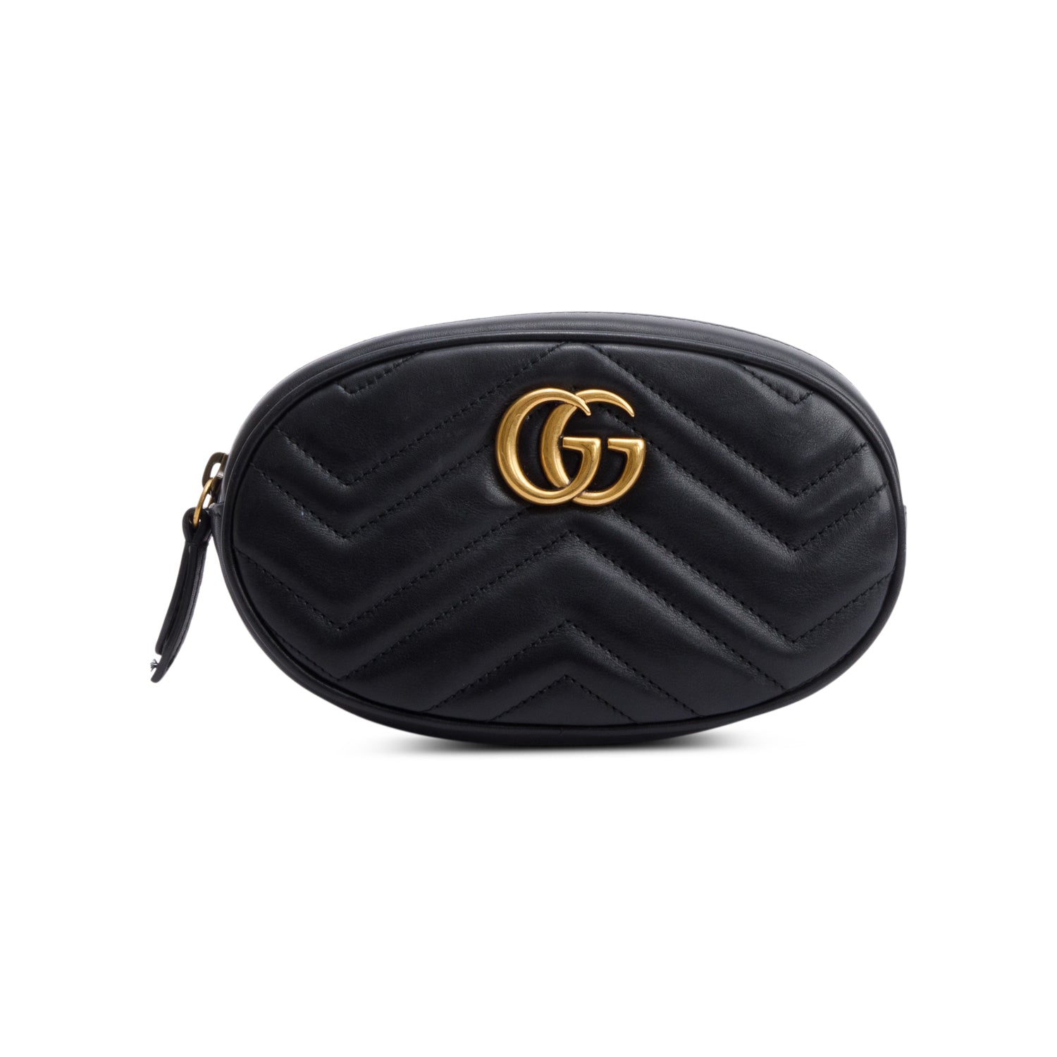 Gucci Black GG Marmont Matelasse Leather Belt Bag, Size 95