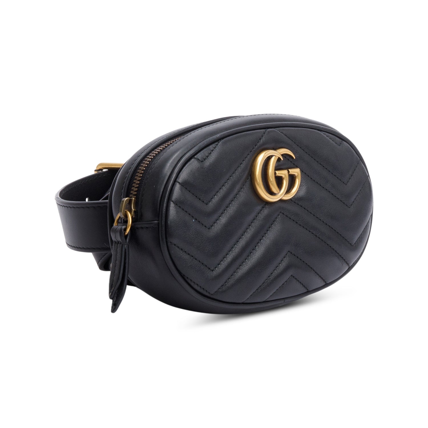 Gucci Black GG Marmont Matelasse Leather Belt Bag, Size 95