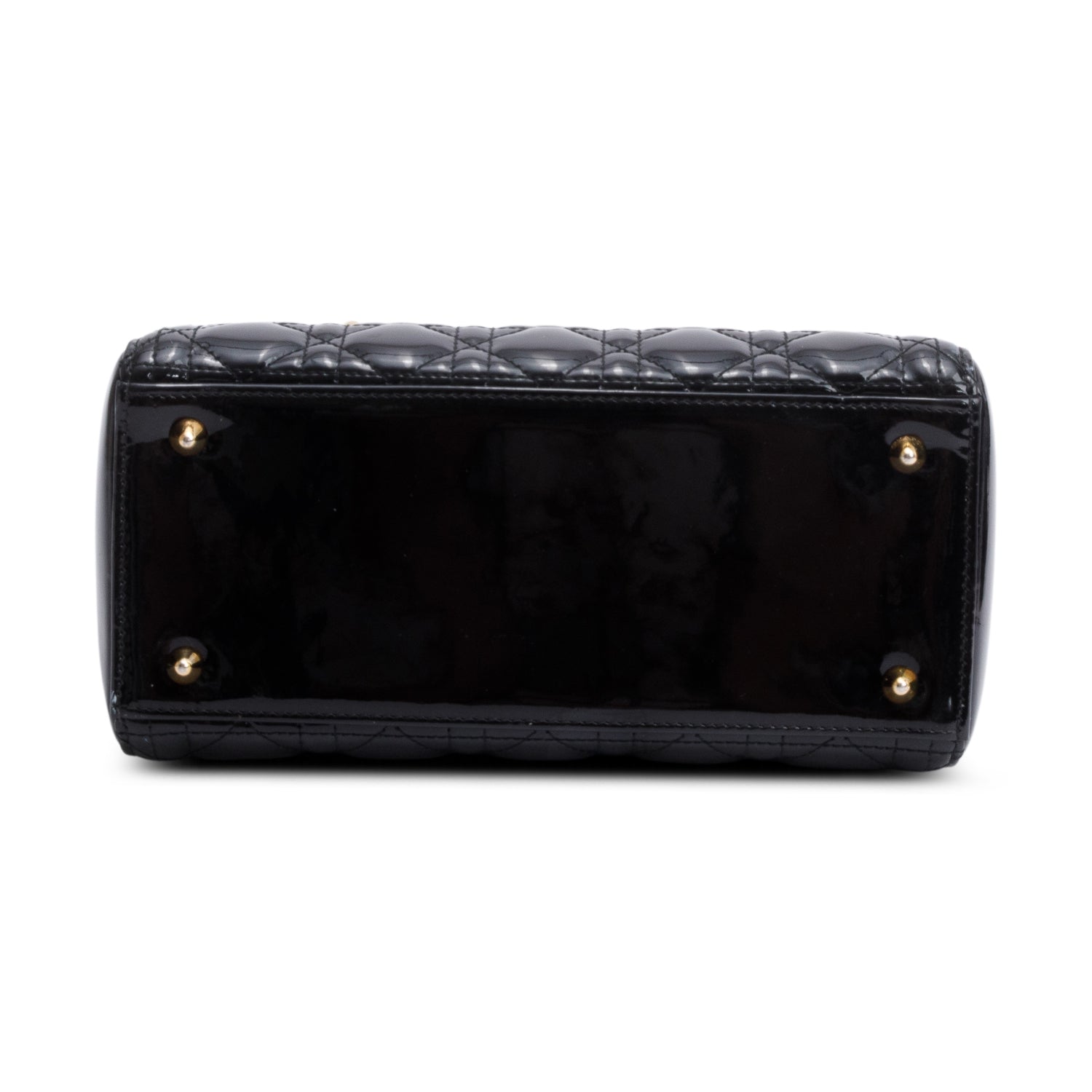 Christian Dior Black Cannage Patent Leather Medium Lady Dior Bag w/ Strap