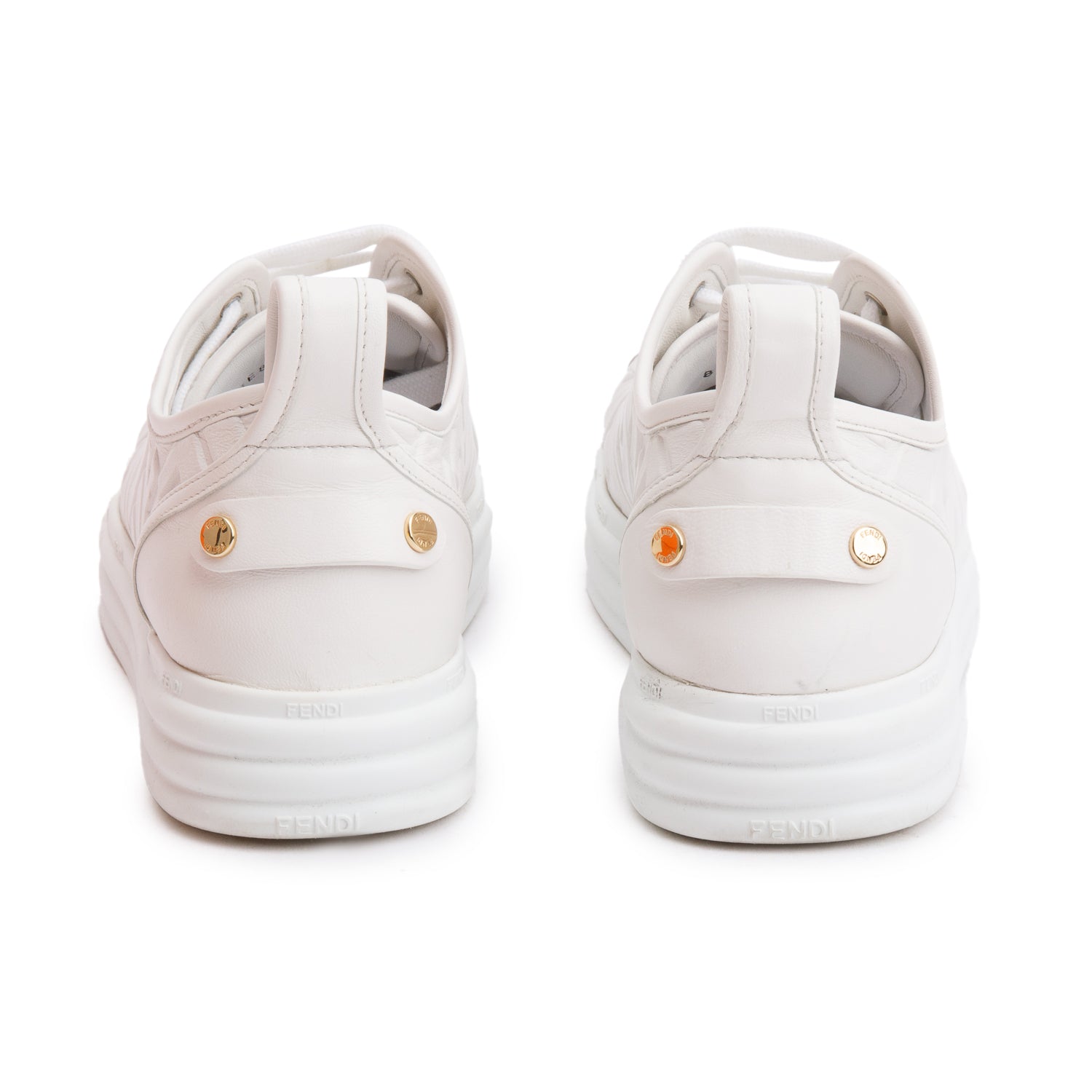 Fendi White FF Embossed Nappa Leather Sneakers, Size 39 w/ Box