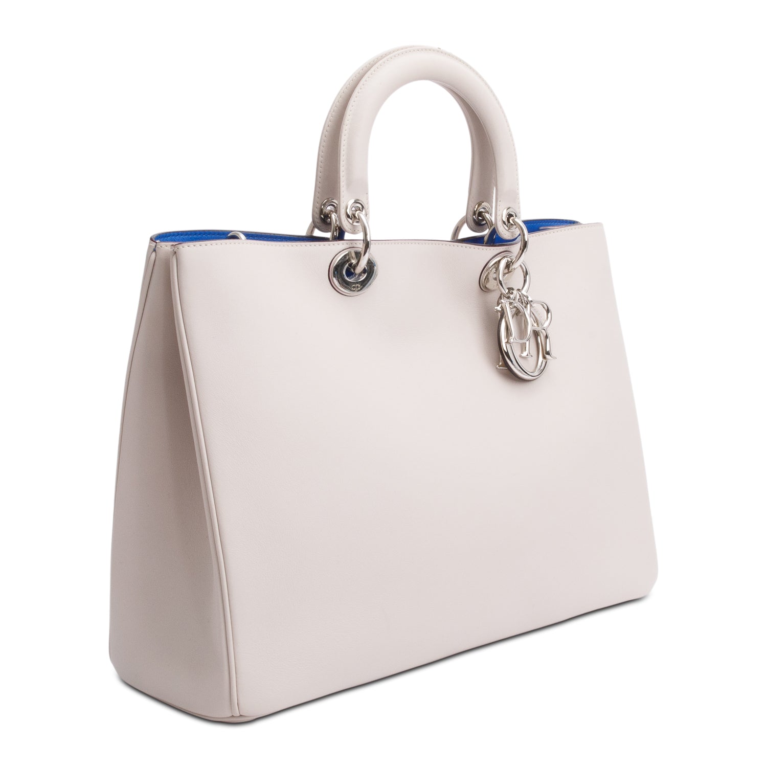 Christian Dior Ivory Calfskin Leather Large Diorissimo Tote w/ Pouch