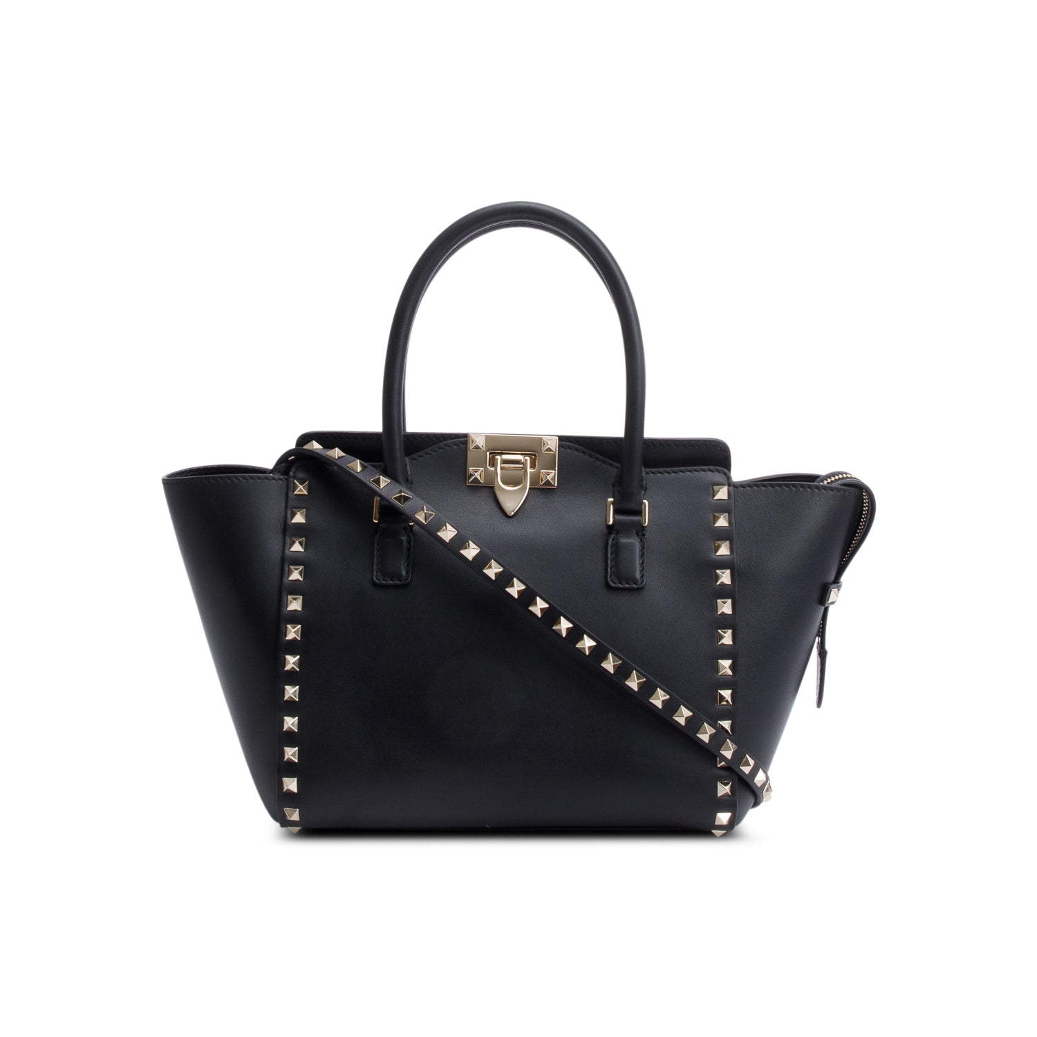 Valentino Black Calfskin Leather Small Rockstud Tote Bag w/ Strap
