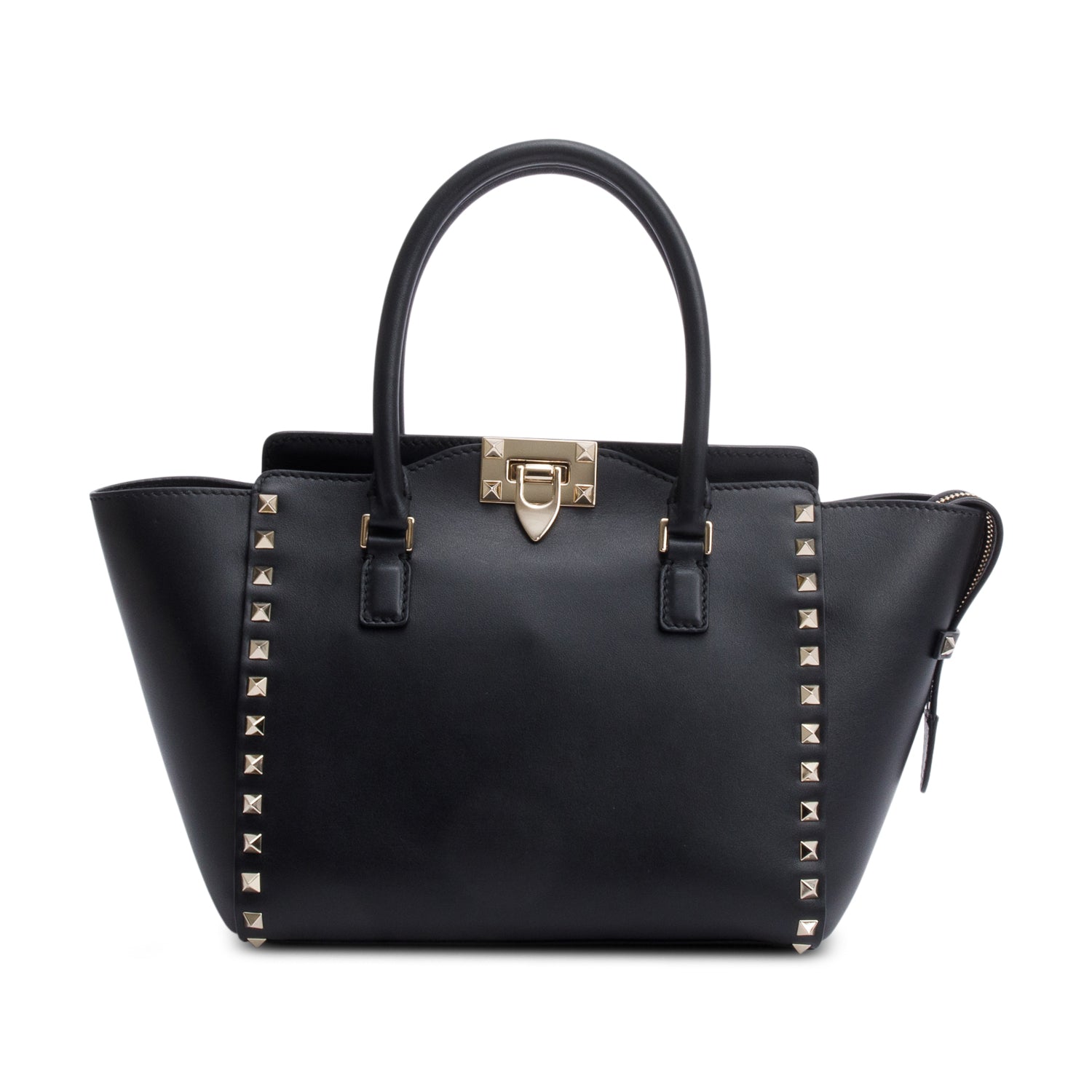 Valentino Black Calfskin Leather Small Rockstud Tote Bag w/ Strap