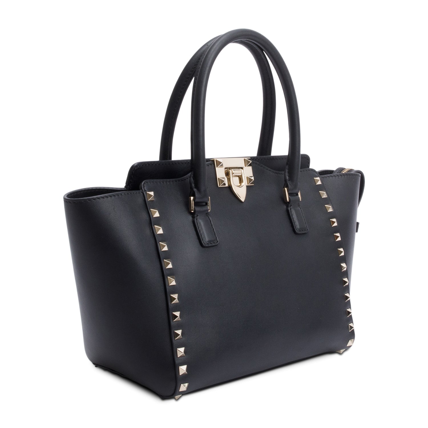 Valentino Black Calfskin Leather Small Rockstud Tote Bag w/ Strap