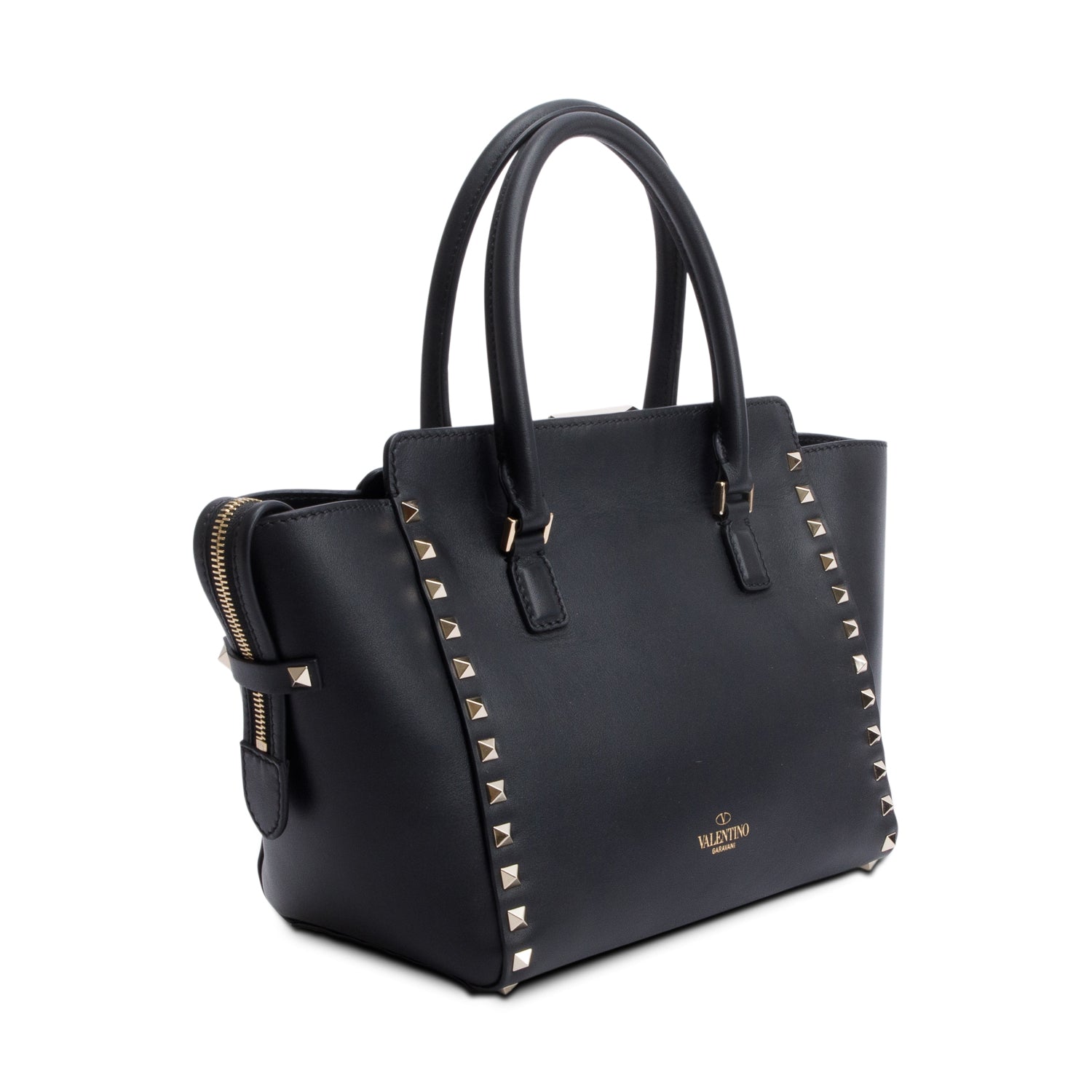 Valentino Black Calfskin Leather Small Rockstud Tote Bag w/ Strap