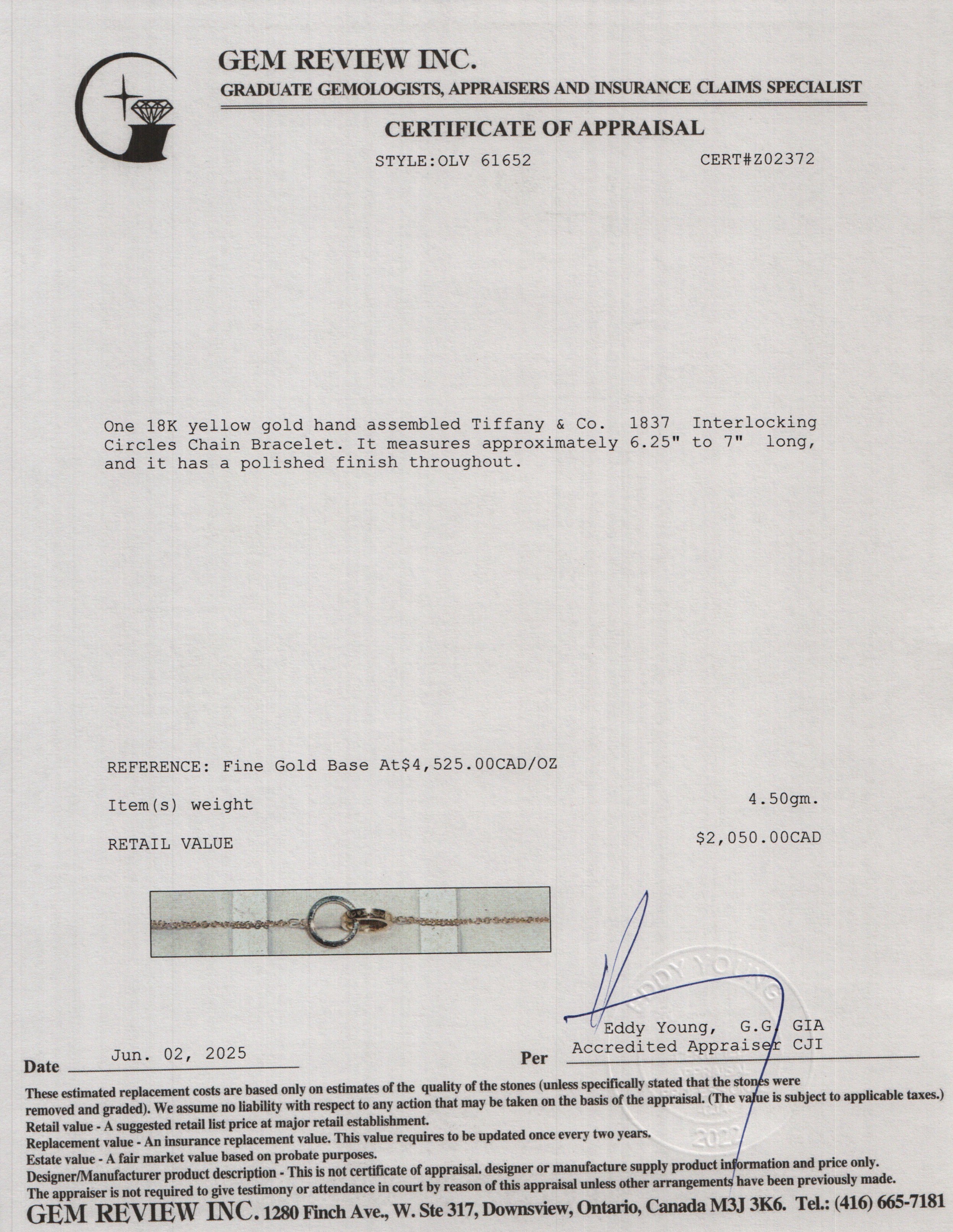 Tiffany & Co. 18k Yellow Gold 1837 Interlocking Circles Chain Bracelet w/ Box