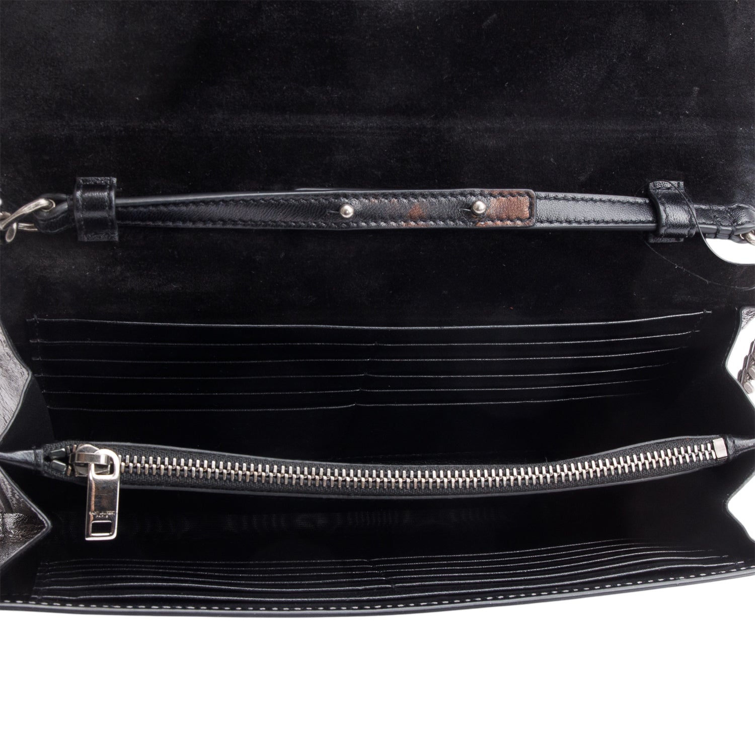 Saint Laurent Grey Aged Calfskin Leather Cassandre Wallet on Chain w/ Box