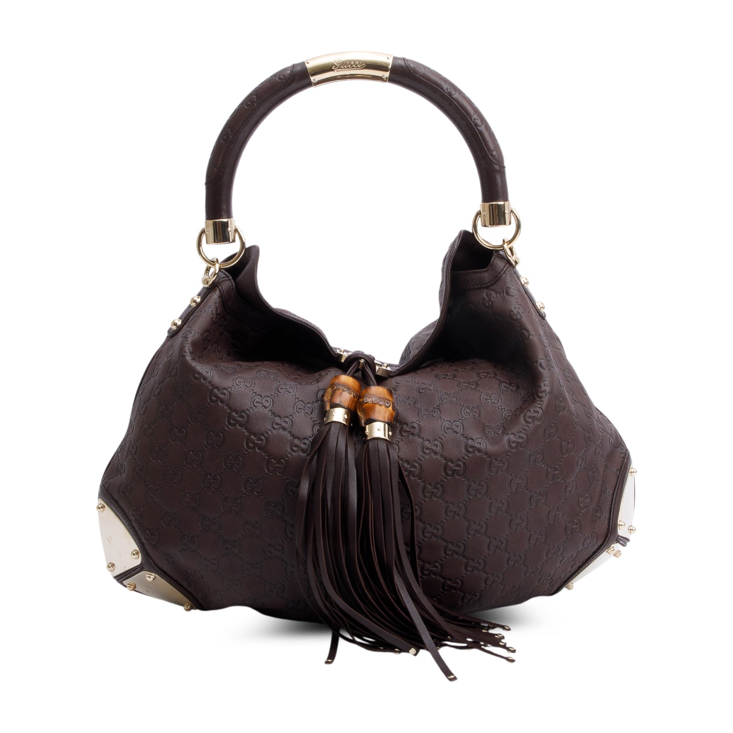 Gucci Brown Guccissima Leather Large  Bamboo Indy Tassel Hobo w/ Strap