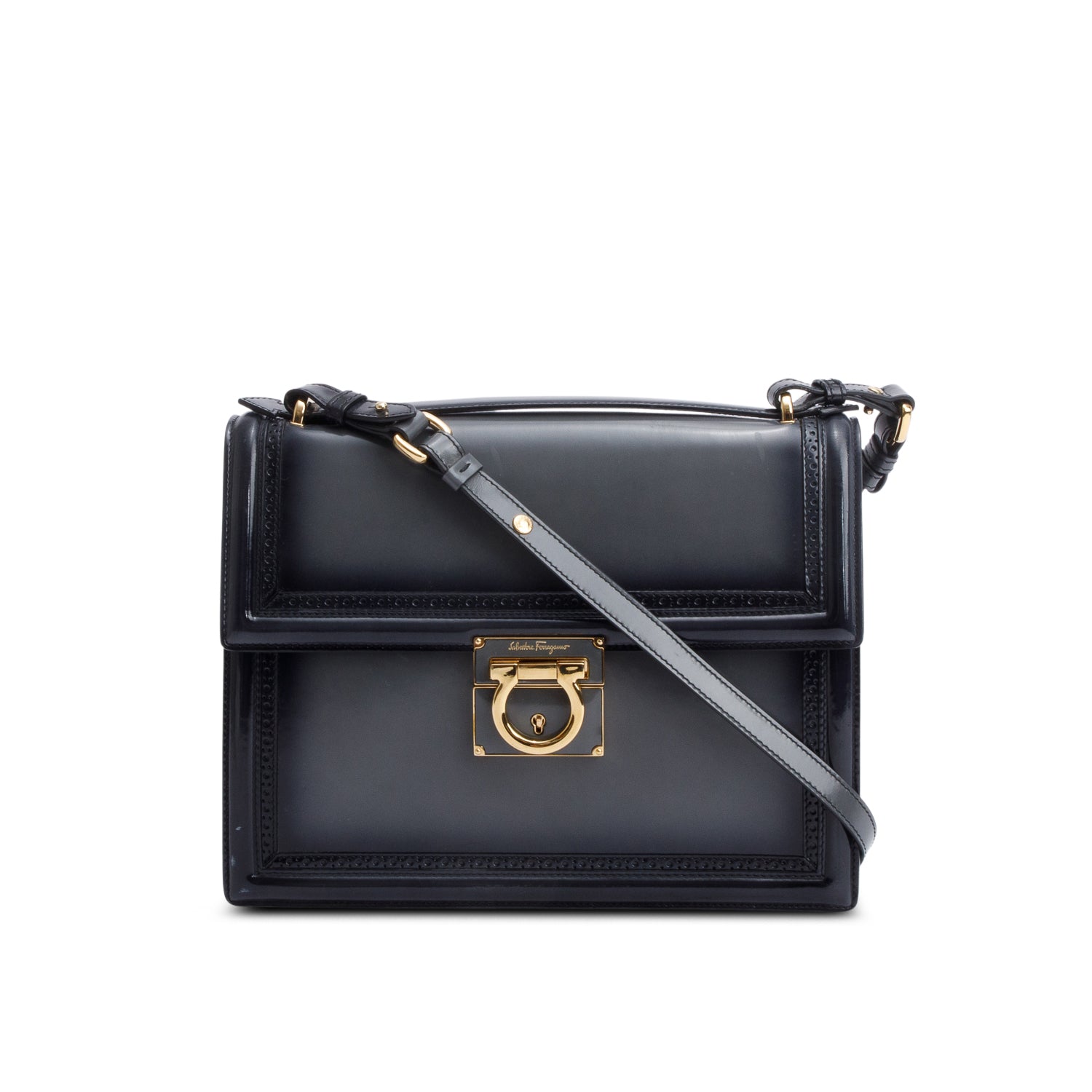 Ferragamo Black/Grey Ombre Patent Leather Marisol Crossbody Bag