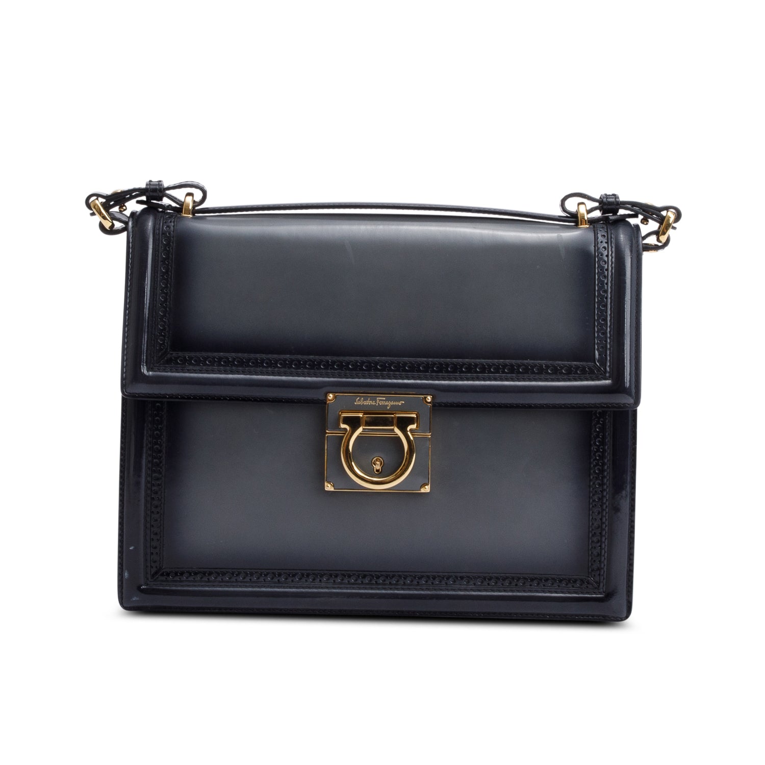 Ferragamo Black/Grey Ombre Patent Leather Marisol Crossbody Bag