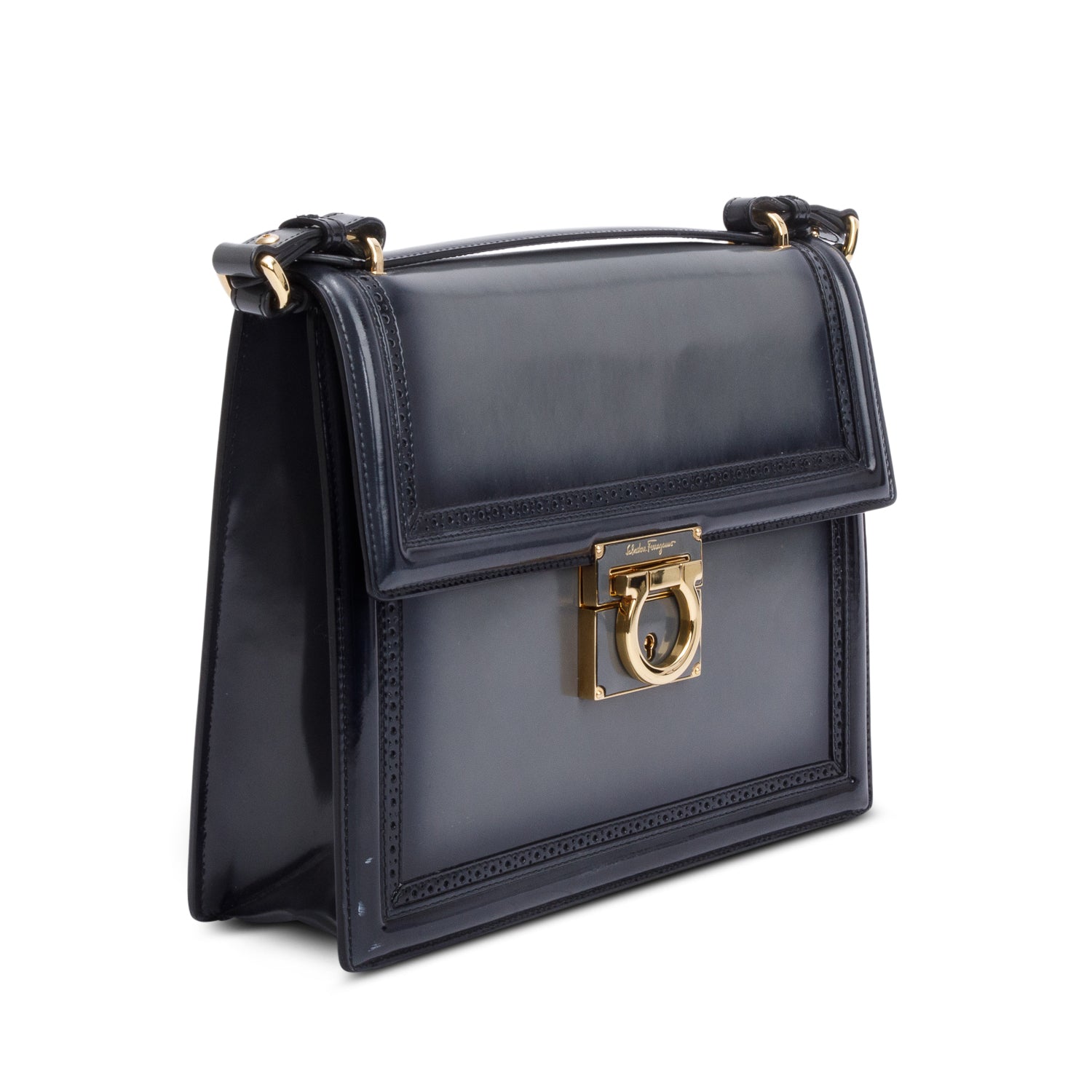 Ferragamo Black/Grey Ombre Patent Leather Marisol Crossbody Bag
