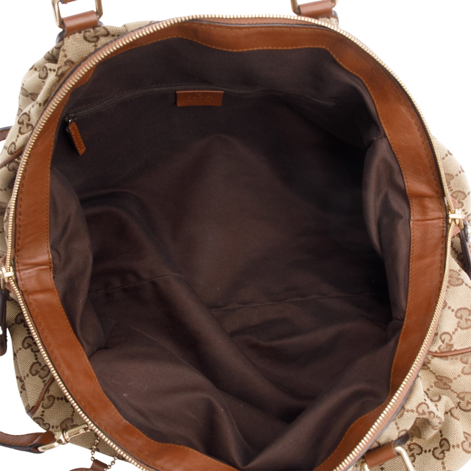 Gucci Beige GG Canvas Brown Leather Trim Medium Sukey Boston Bag w/ Strap
