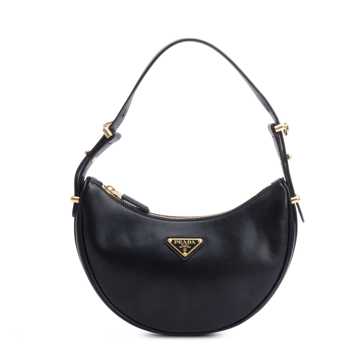 Prada Black Soft Calf Leather Small Arque Shoulder Bag w/ Strap