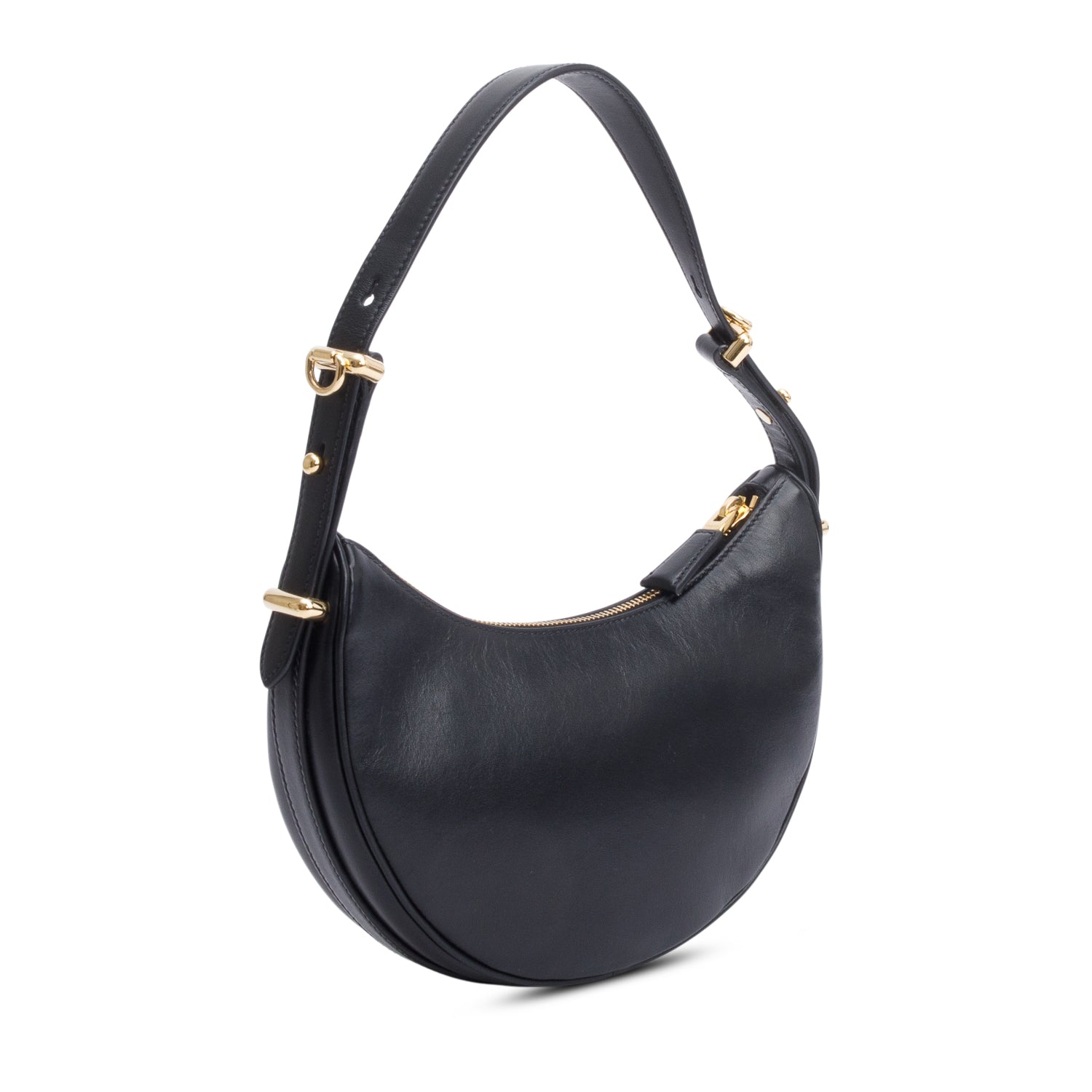 Prada Black Soft Calf Leather Small Arque Shoulder Bag w/ Strap