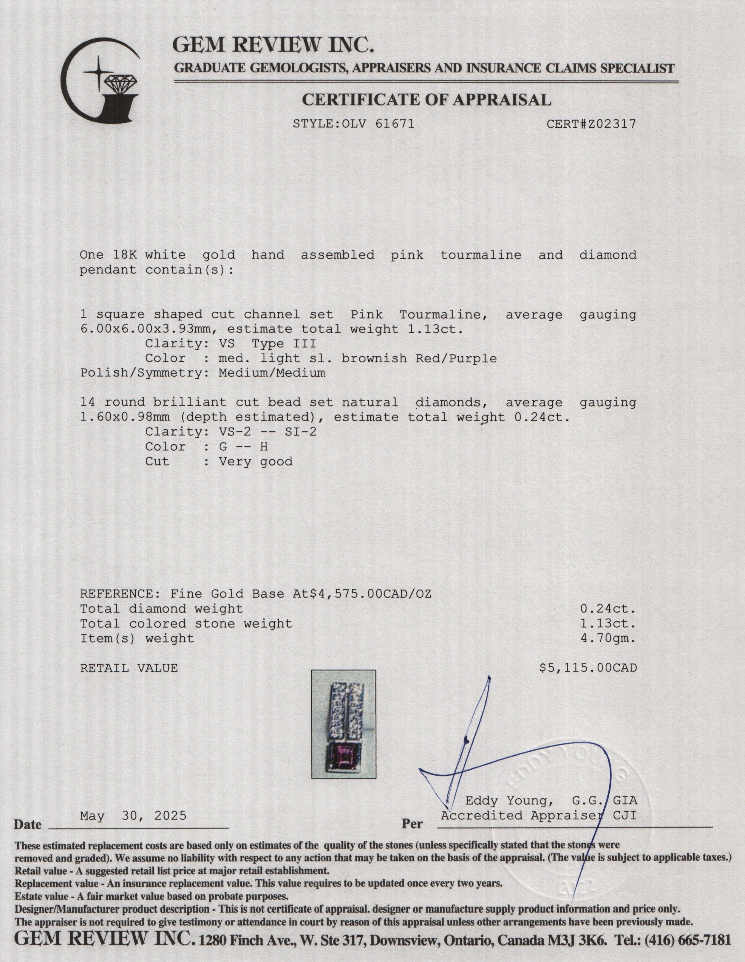 18k White Gold Pink Tourmaline and Diamond Pendant Necklace