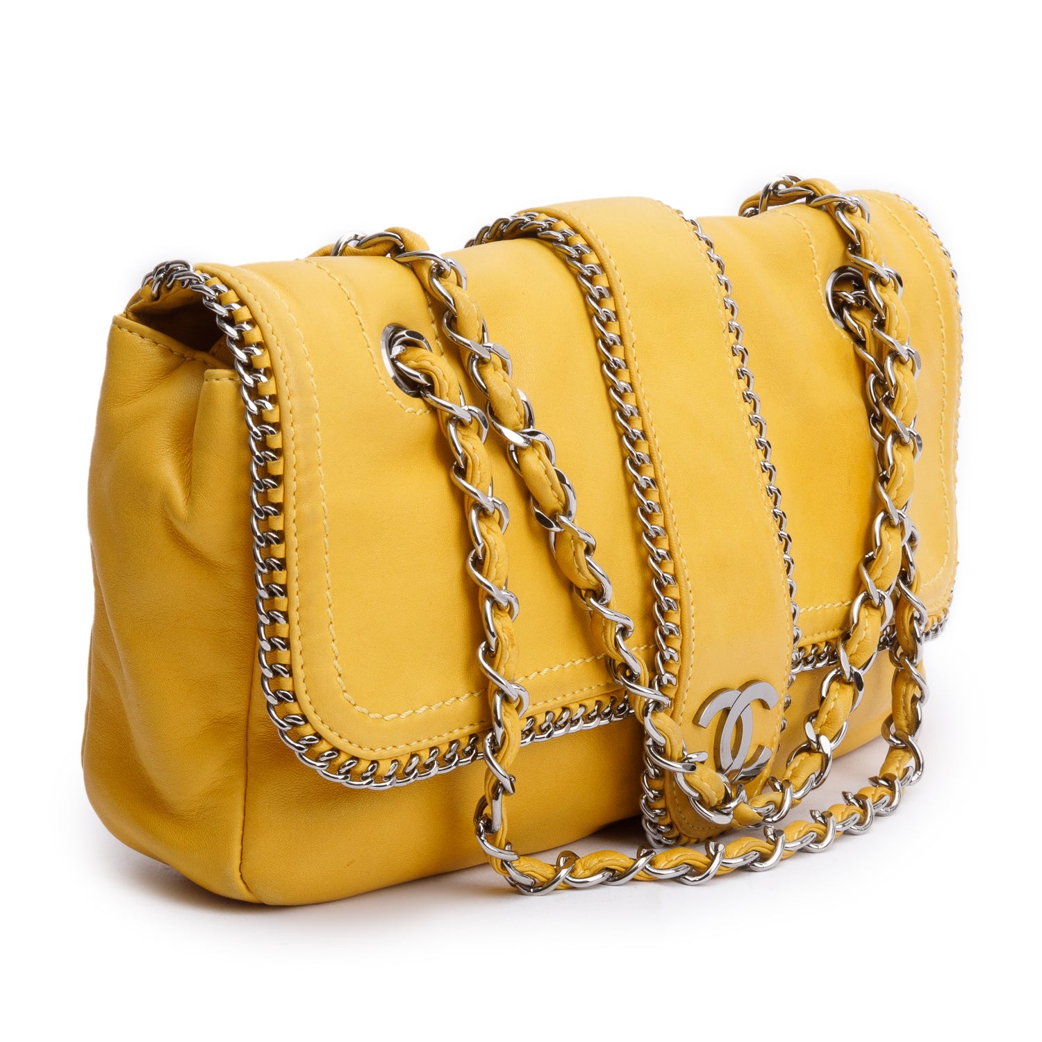 Chanel Yellow Lambskin Leather Large Madison Flap Bag