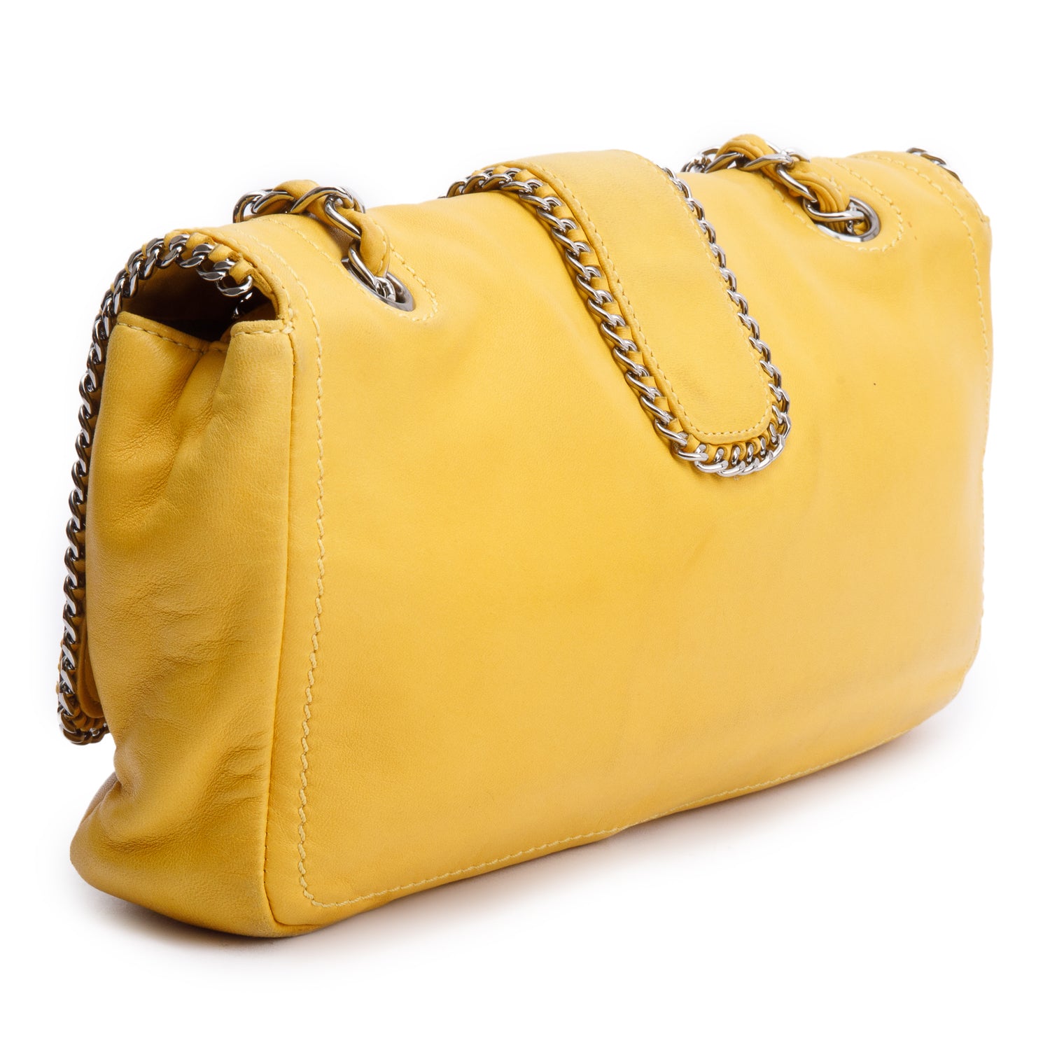 Chanel Yellow Lambskin Leather Large Madison Flap Bag