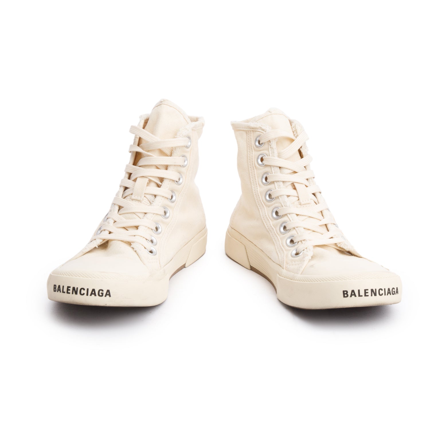 Balenciaga Neutral Canvas Paris Hight-Top Sneakers, Size 37 w/ Box