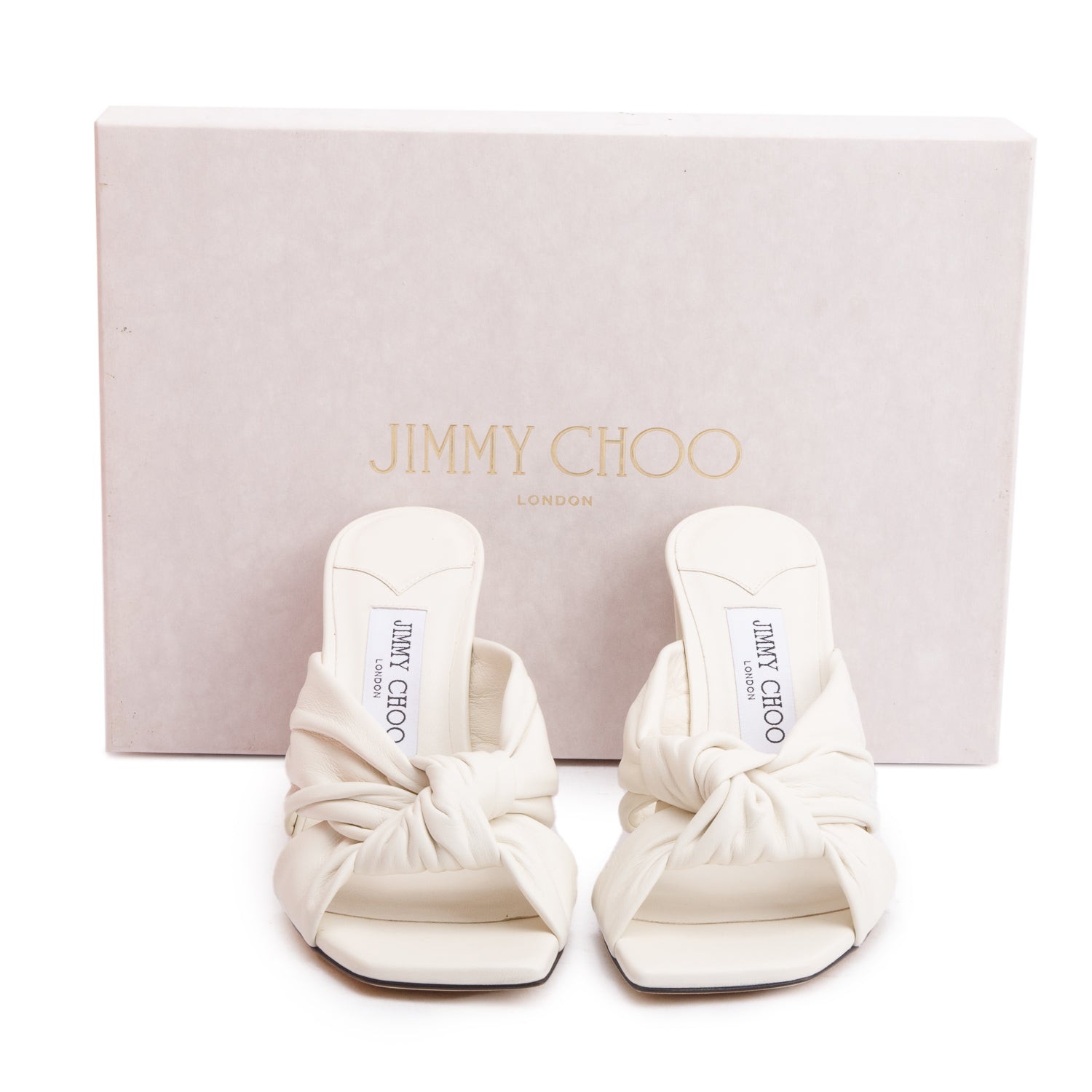 Jimmy Choo Latte Nappa Leather Avenue 85 Mules Sandals, Size 37.5 w/ Box