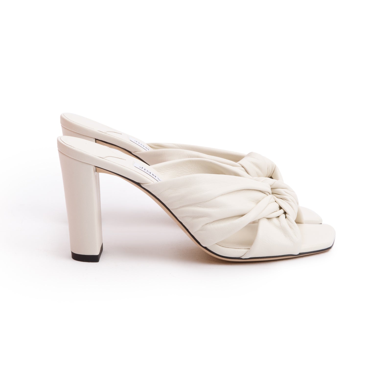 Jimmy Choo Latte Nappa Leather Avenue 85 Mules Sandals, Size 37.5 w/ Box