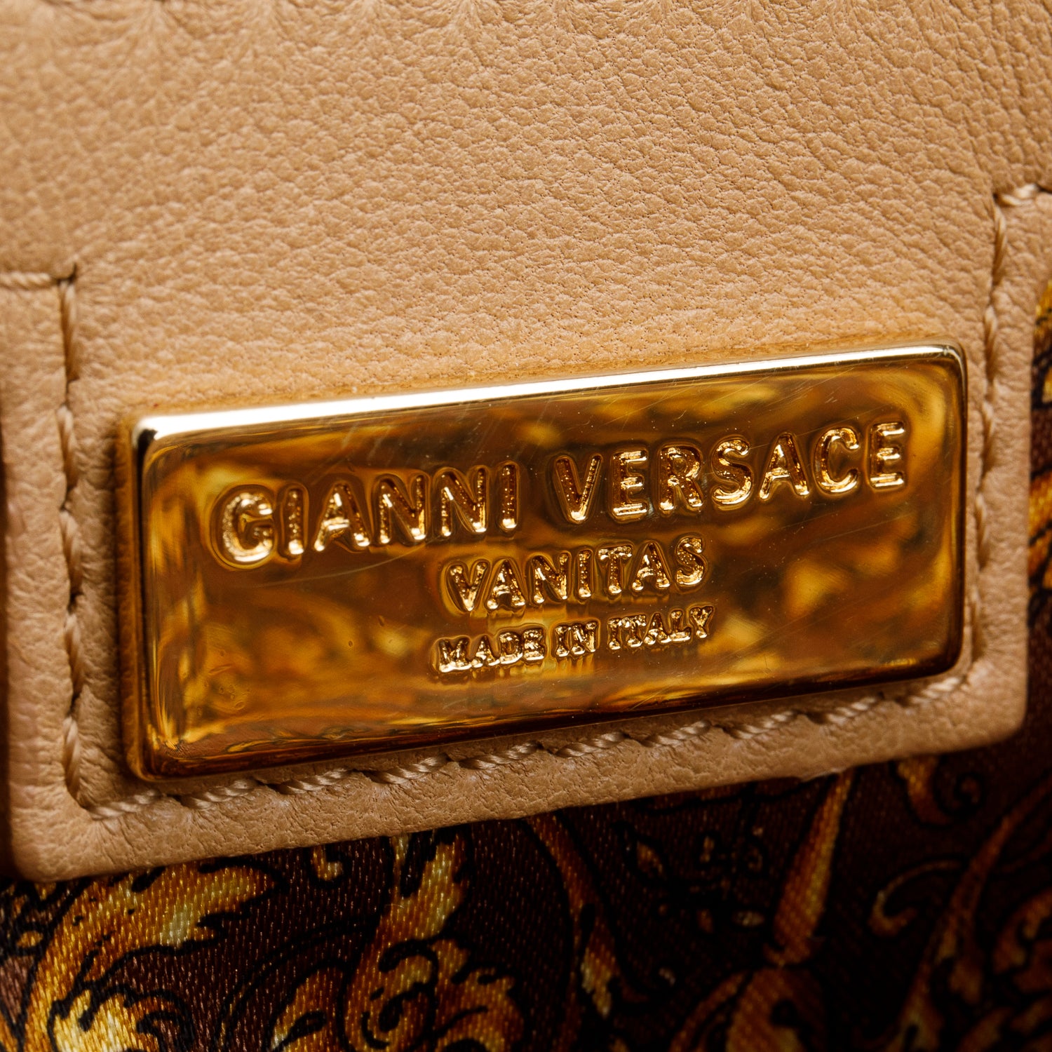 Versace Beige Calfskin Leather Athena Vanitas Bowling Bag w/ Strap