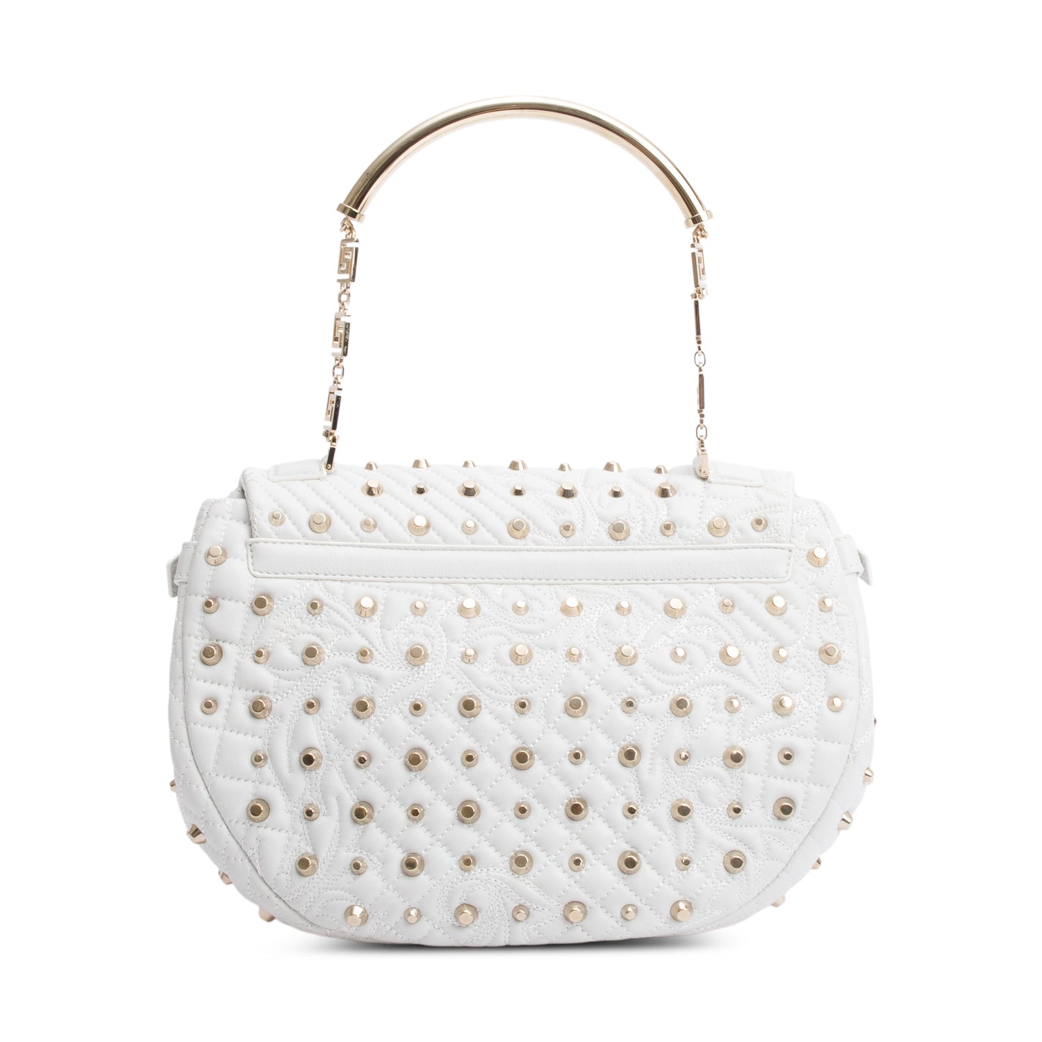 Versace White Quilted Calfskin Leather Studded Tassel Talia Vanitas Shoulder Bag