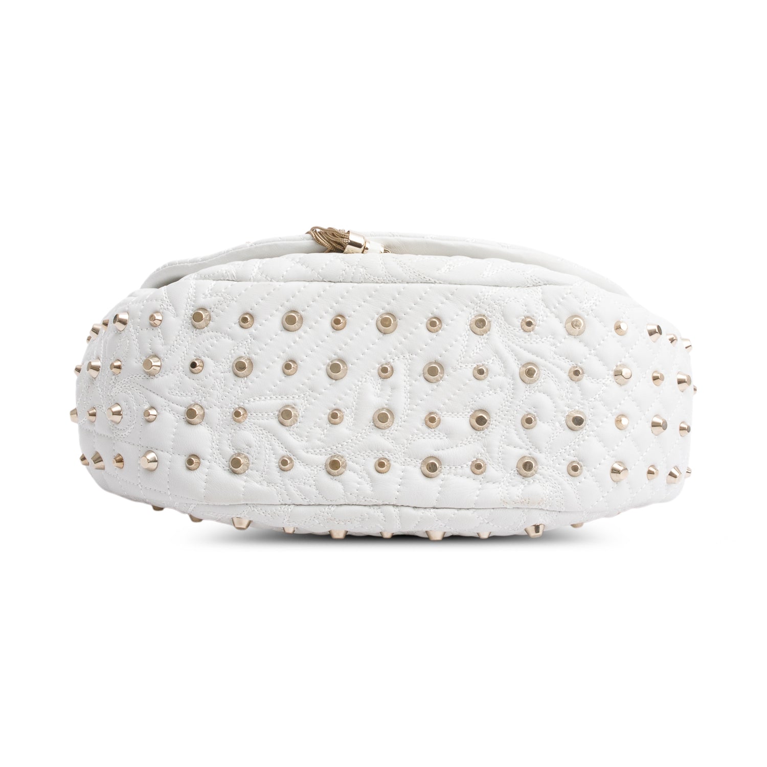Versace White Quilted Calfskin Leather Studded Tassel Talia Vanitas Shoulder Bag