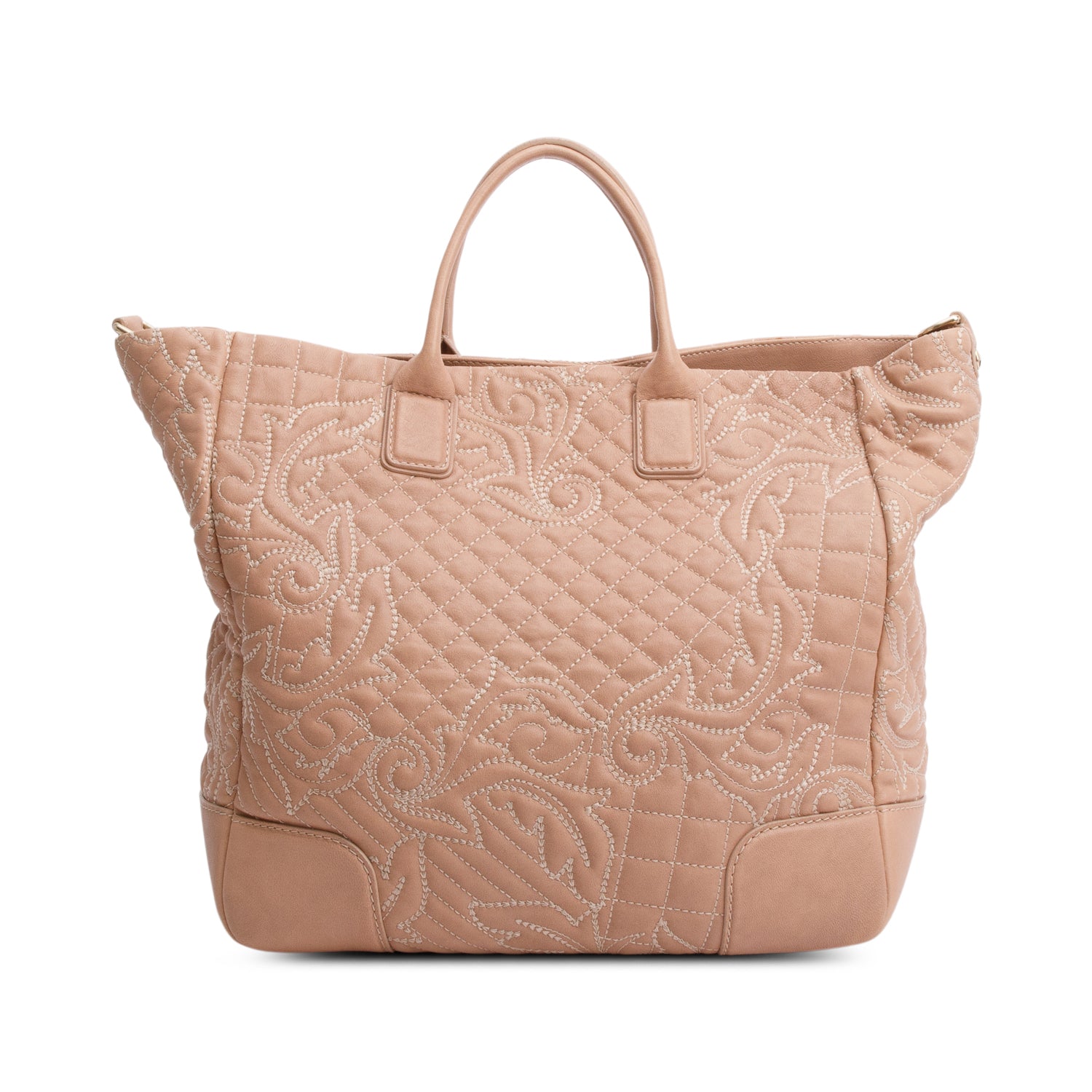 Versace Beige Quilted Calfskin Leather Tassel Elettra Vanitas Tote Bag