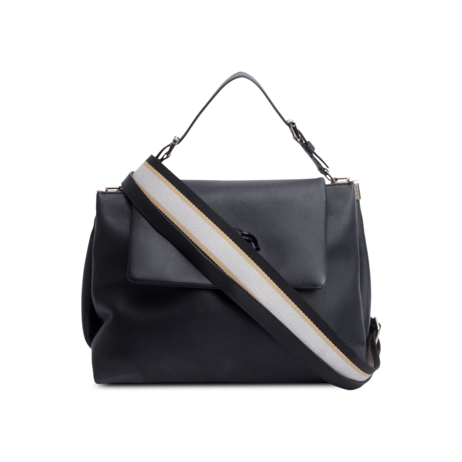 Versace Black Leather Palazzo Medusa Empire Double Sided Flap