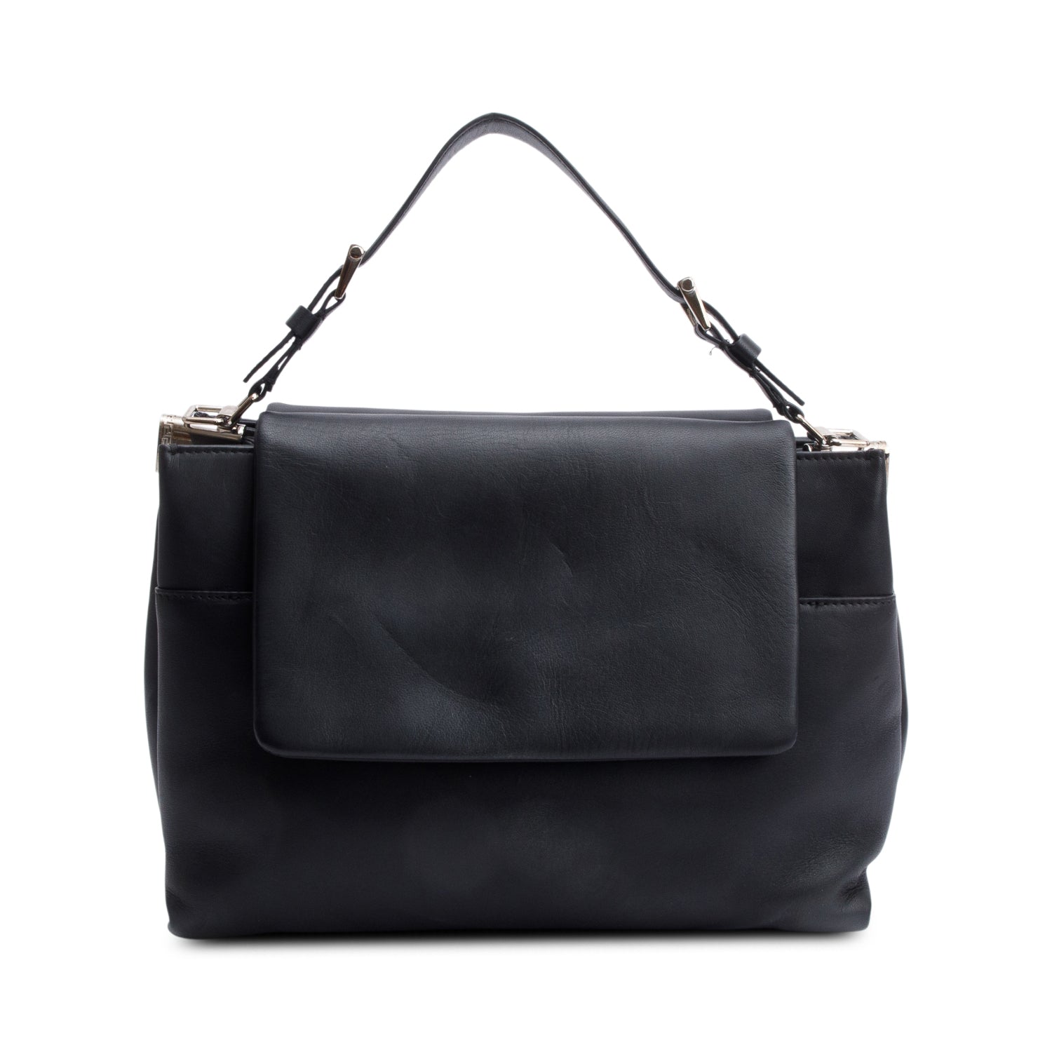 Versace Black Leather Palazzo Medusa Empire Double Sided Flap Handle Bag w/ Straps