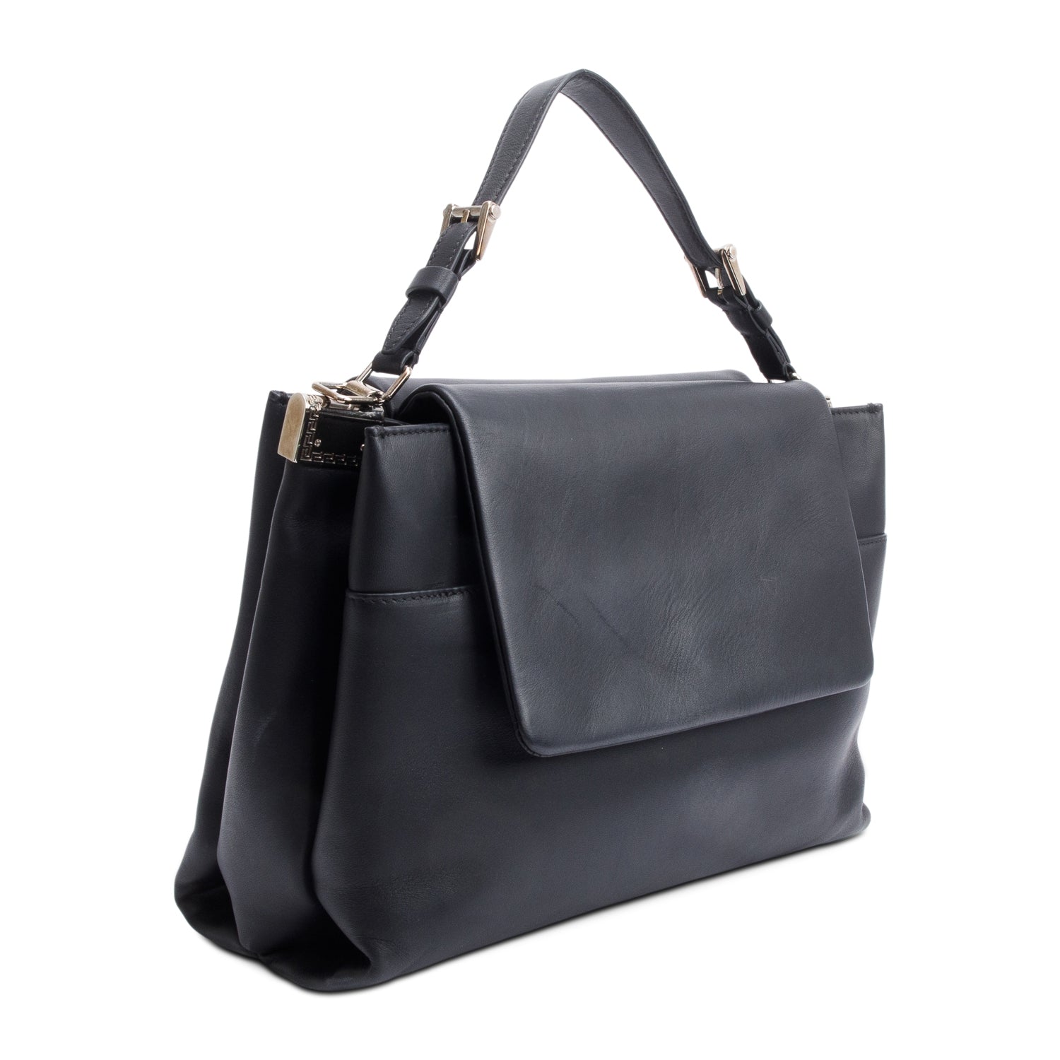 Versace Black Leather Palazzo Medusa Empire Double Sided Flap Handle Bag w/ Straps