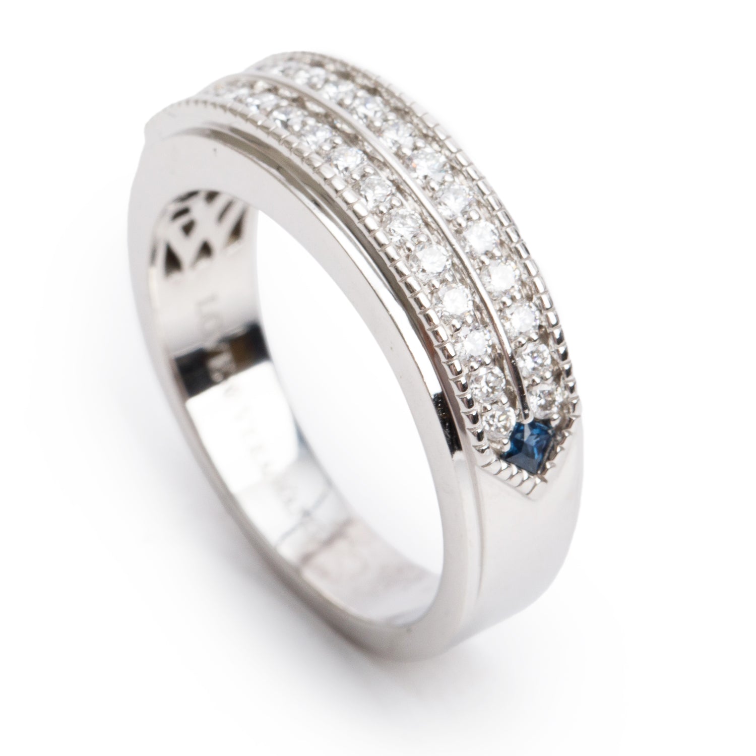Vera Wang 14k White Gold Diamond & Sapphire Double Row Wedding Band Ring, Size 10