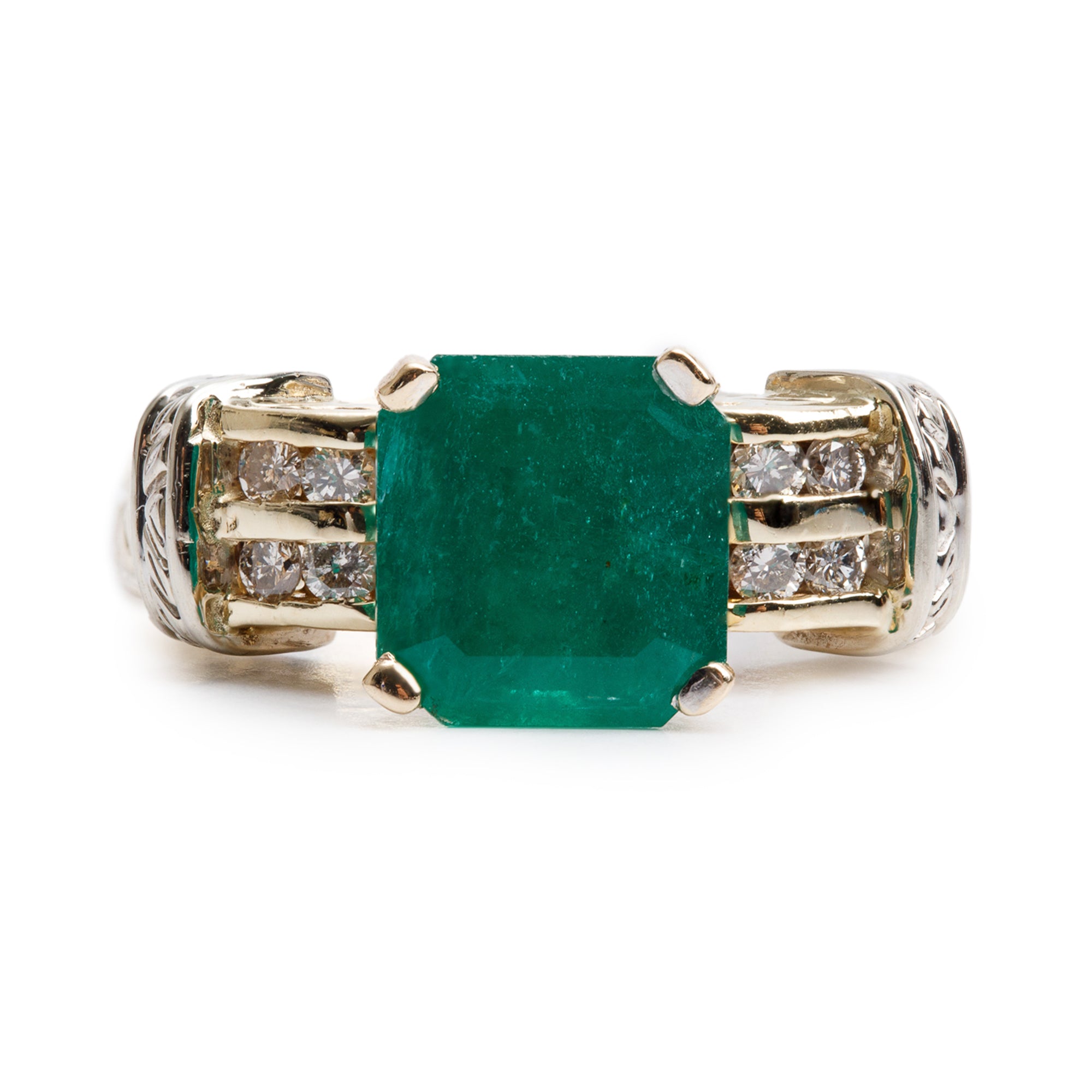 14k Yellow Gold Emerald & Diamond Ring, Size 10.25