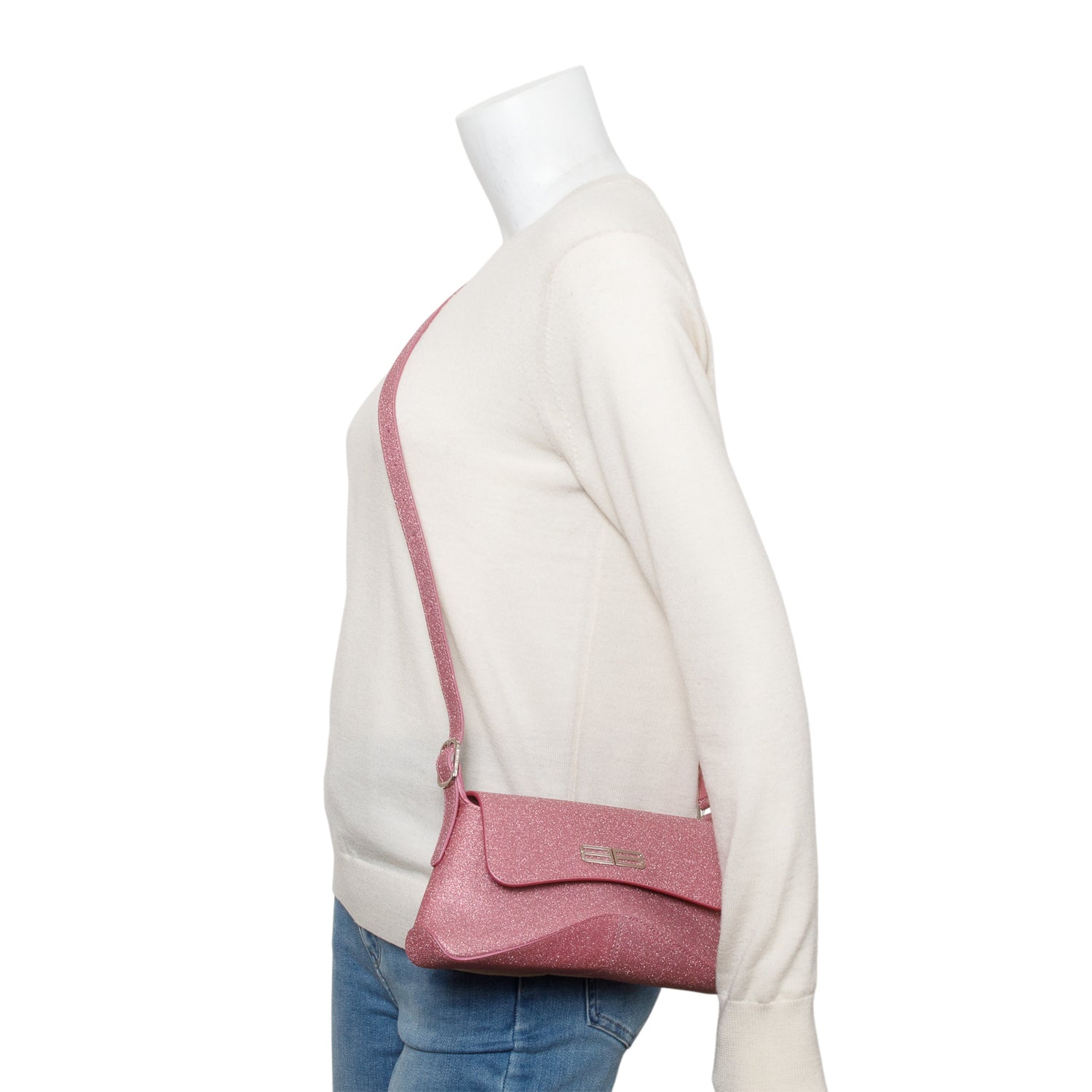 Balenciaga Pink Sparkling Fabric Small XX Flap Stretch Bag