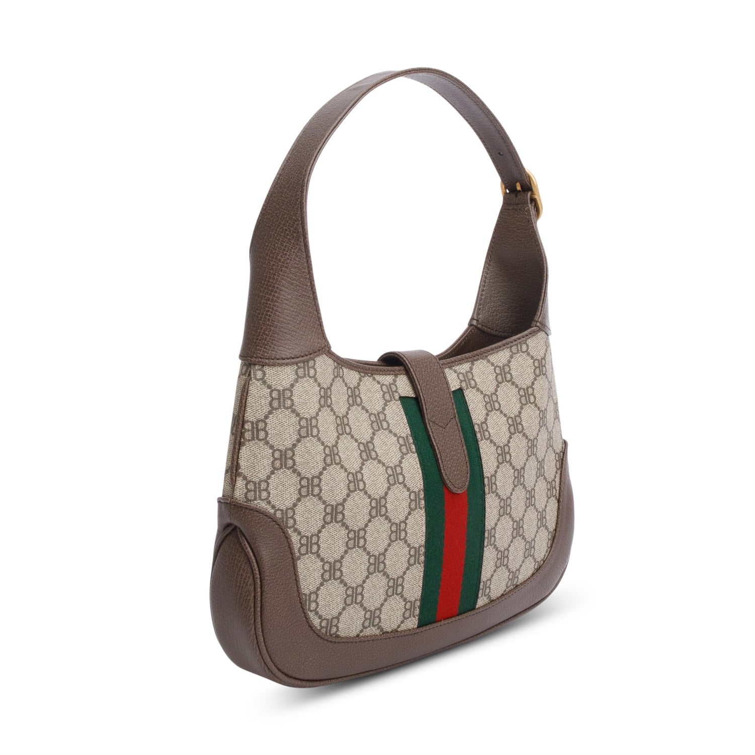 Gucci X Balenciaga BB Supreme Canvas & Brown Calfskin Leather Web Small Jackie 1961 Hobo