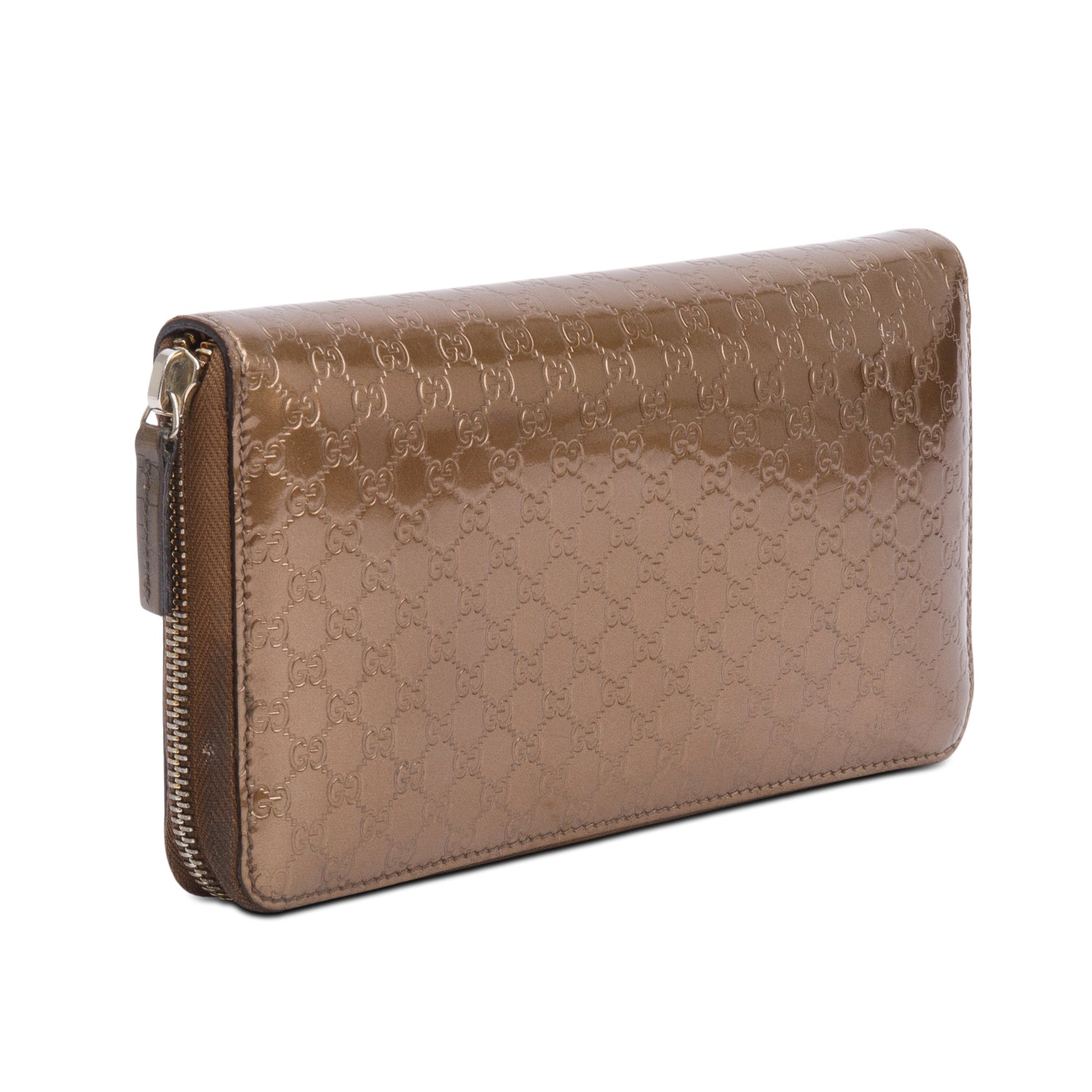 Gucci Brown Microguccissima Patent Leather Zip Around Wallet Organizer