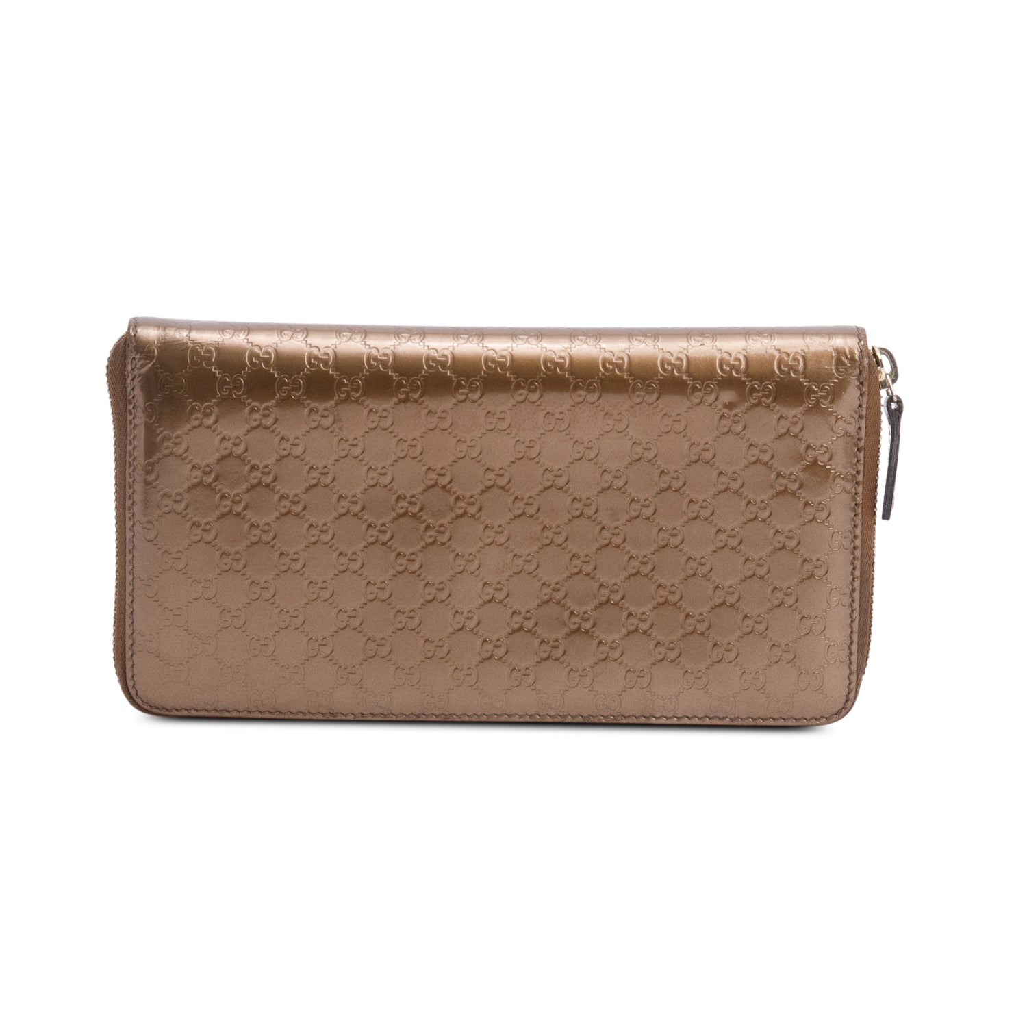 Gucci Brown Microguccissima Patent Leather Zip Around Wallet Organizer