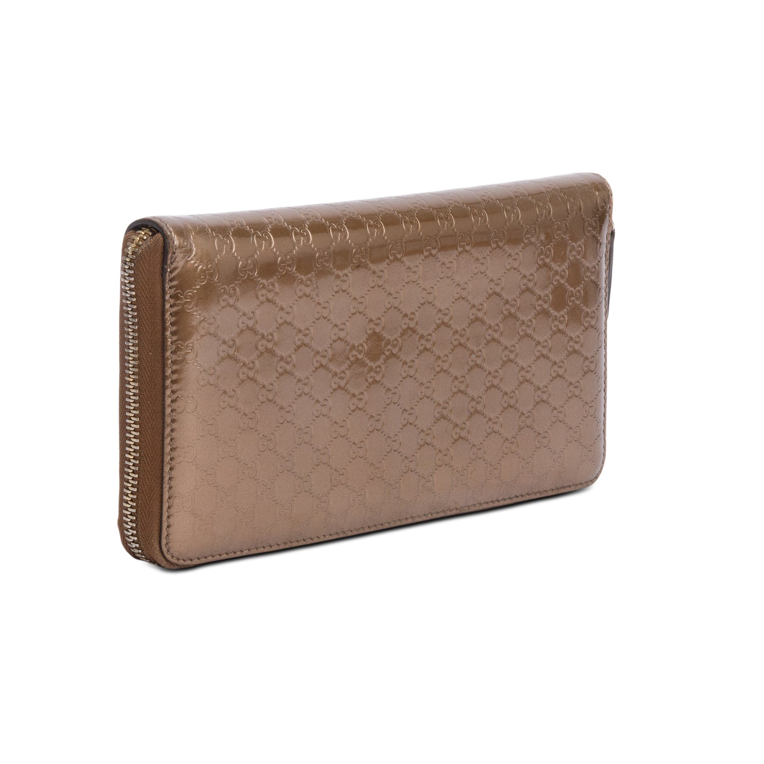 Gucci Brown Microguccissima Patent Leather Zip Around Wallet Organizer