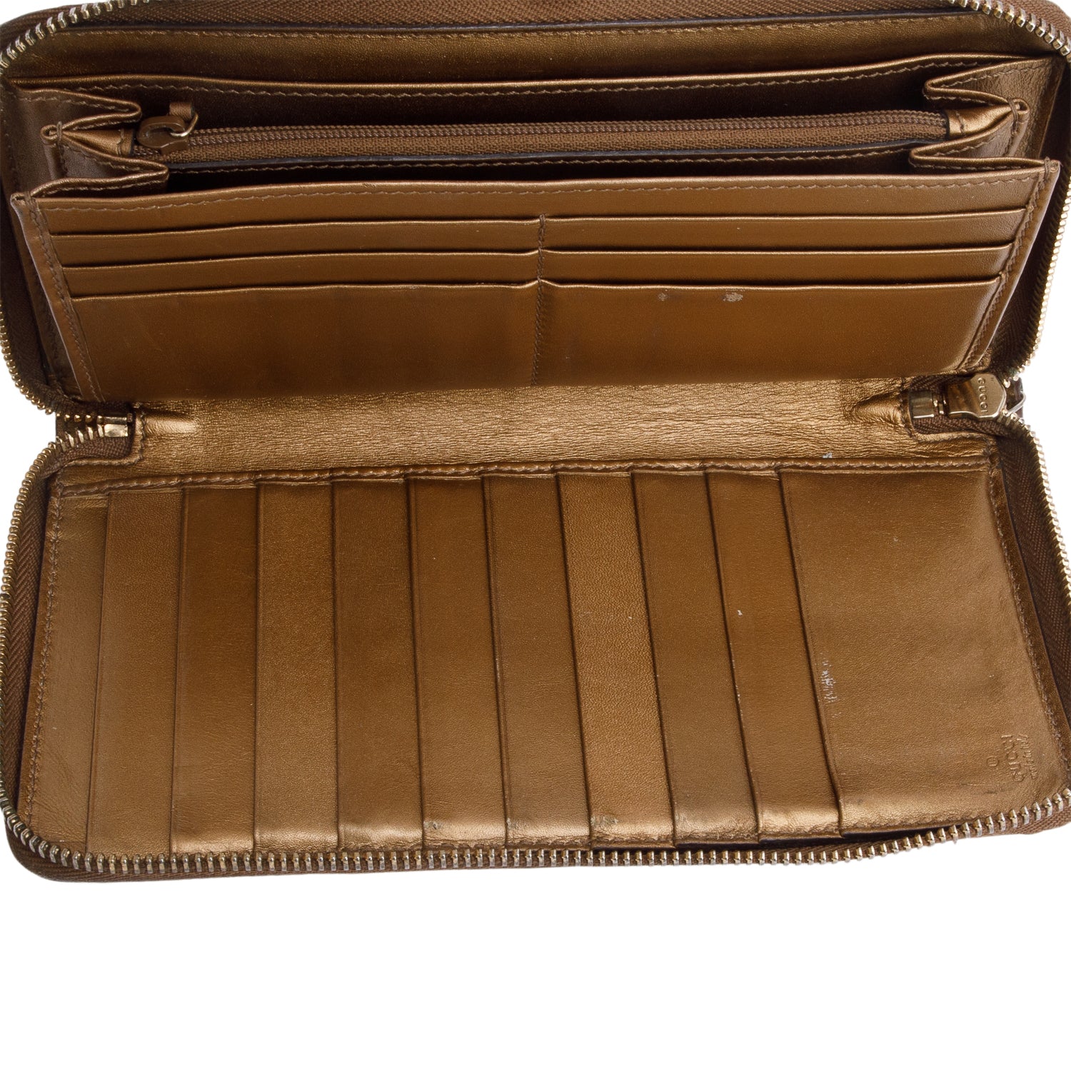 Gucci Brown Microguccissima Patent Leather Zip Around Wallet Organizer