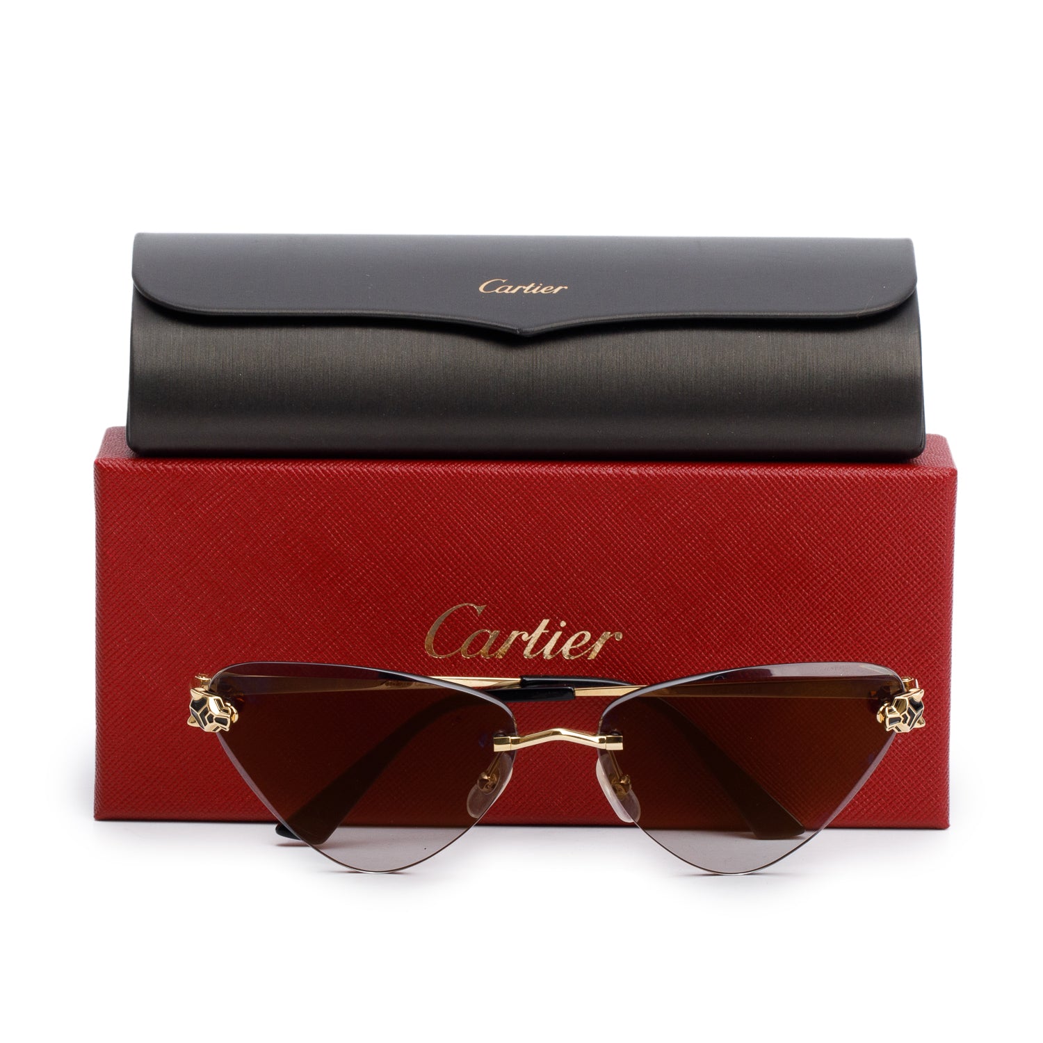 Cartier CT0399S Gold Tone Metal Panthere Aviator Sunglasses w/ Box & Case