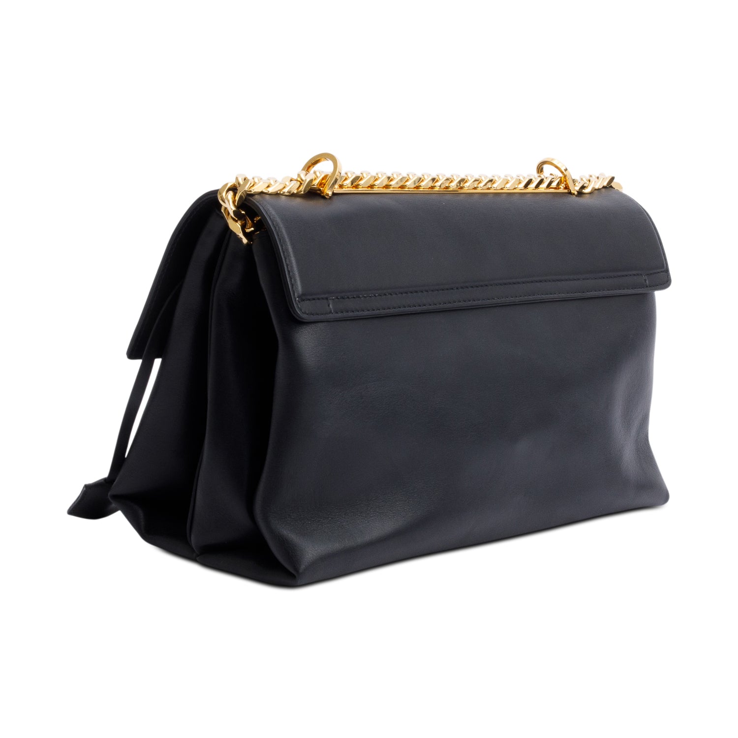 Versace Black Leather Medallion Tribute Flap Chain Shoulder Bag
