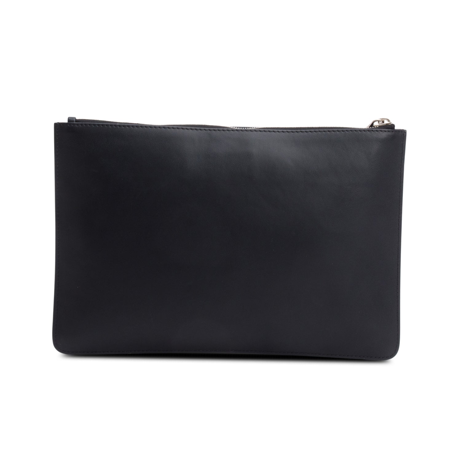 Givenchy Black Calfskin Leather Logo Zip Around Clutch