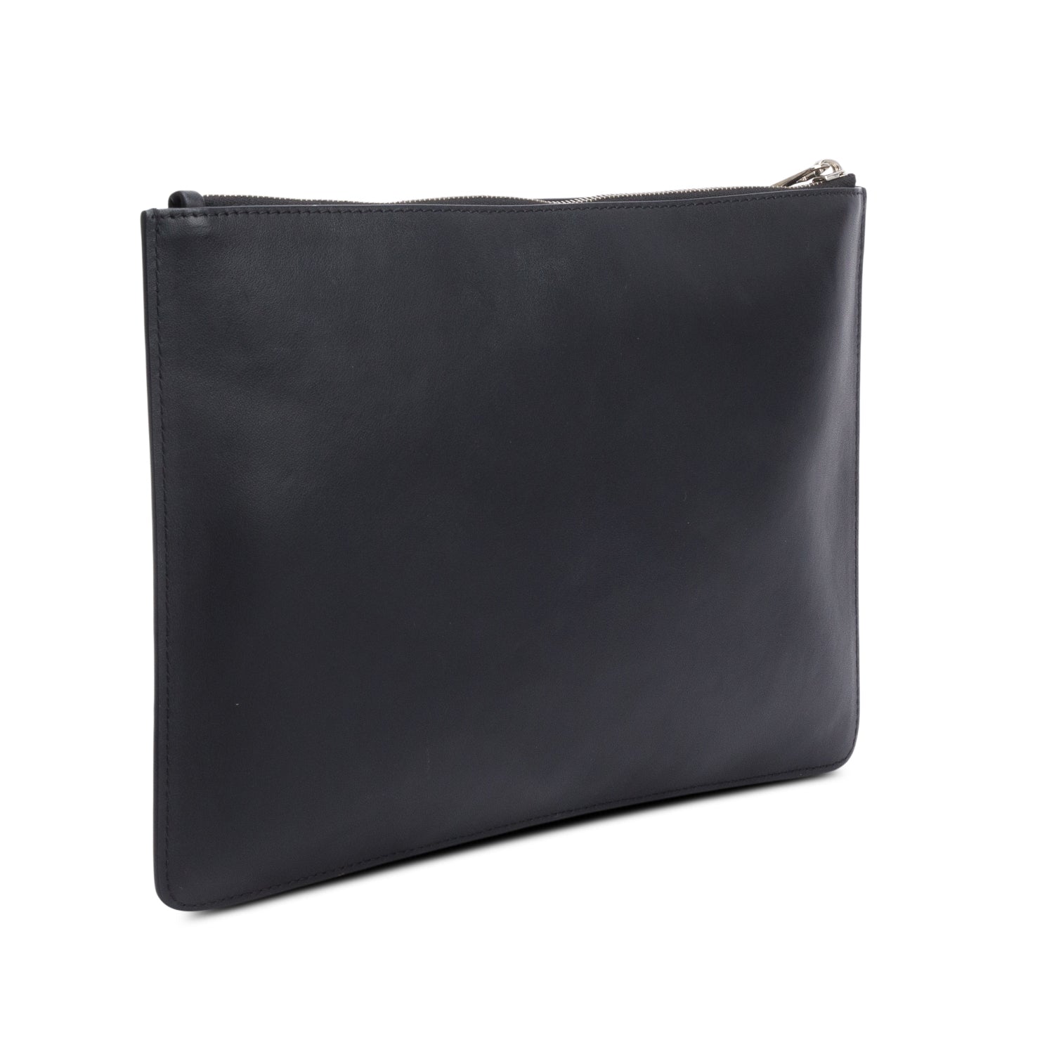 Givenchy Black Calfskin Leather Logo Zip Around Clutch