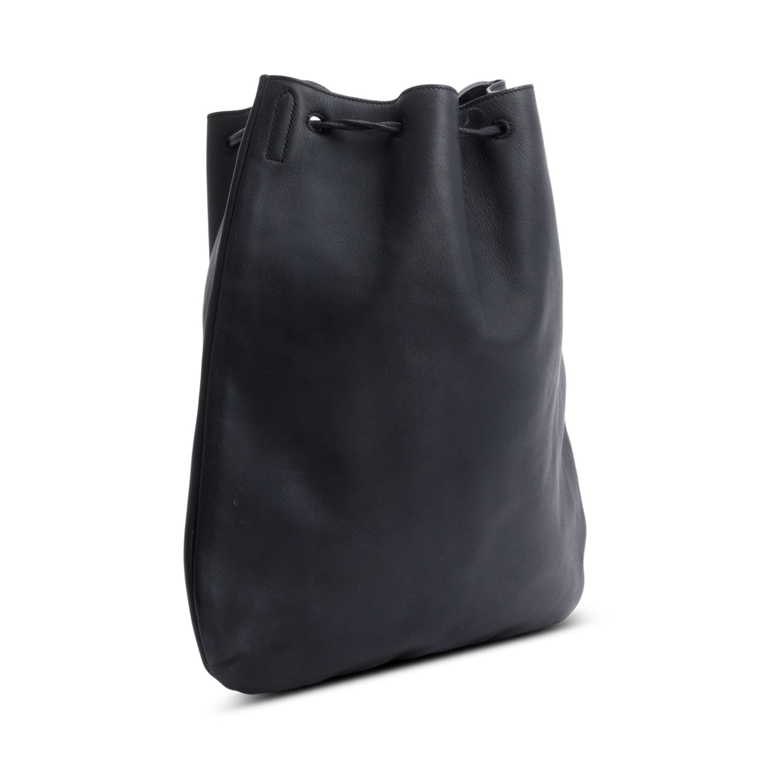Saint Laurent Black Calfskin Leather Medium Jen Flat Drawstring Bag