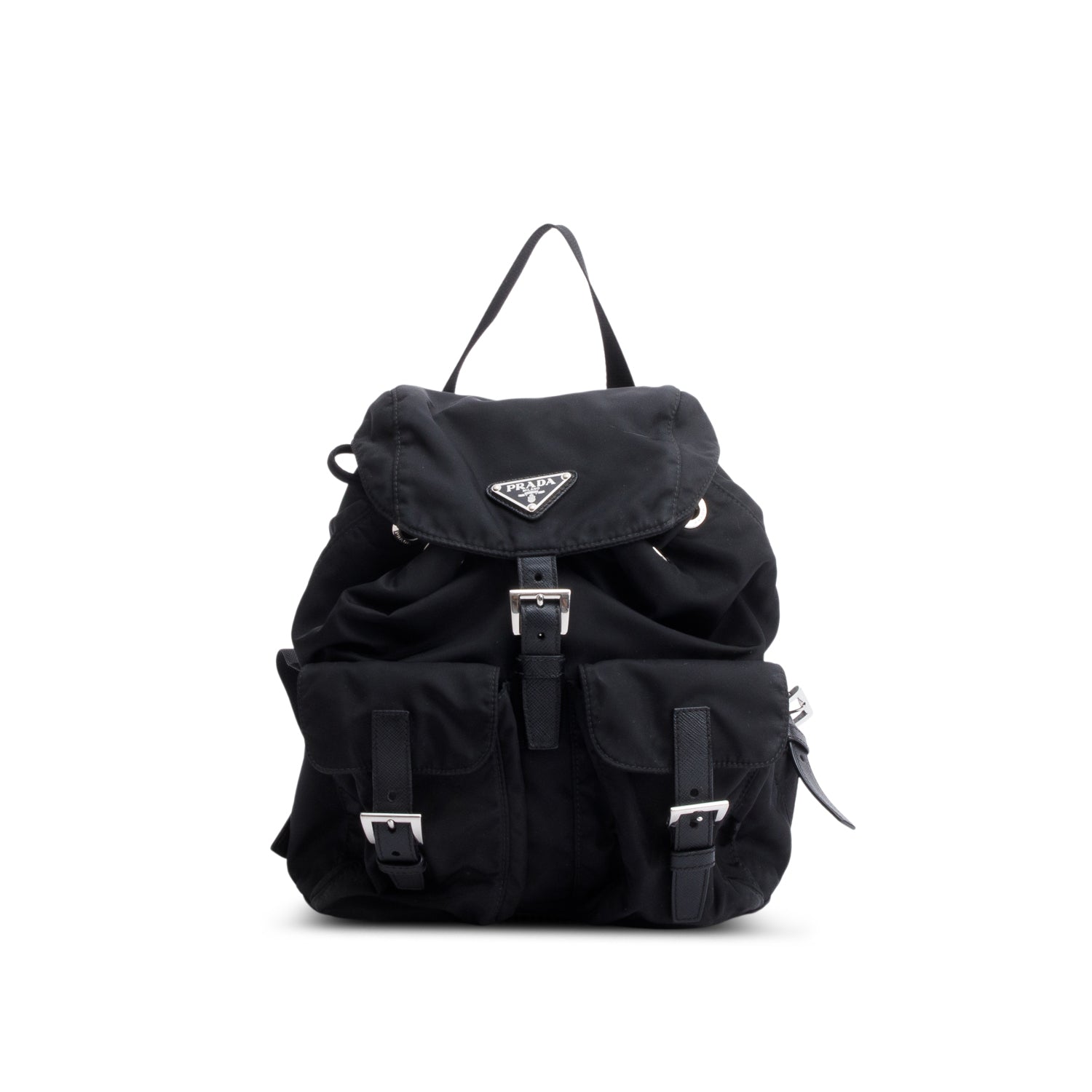 Prada Black Tessuto Nylon & Saffiano Leather Vela Small Backpack