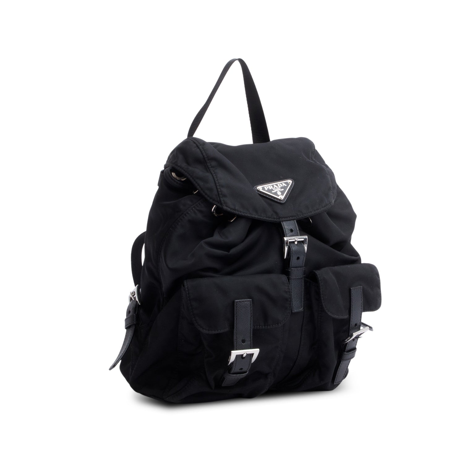 Prada Black Tessuto Nylon & Saffiano Leather Vela Small Backpack